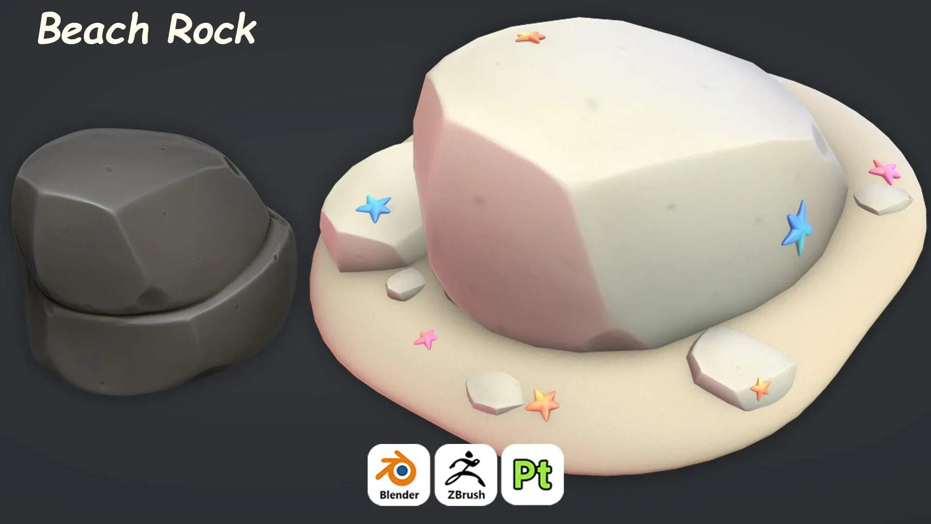Stylized Beach Rock For Games 3D Art / Tutorial