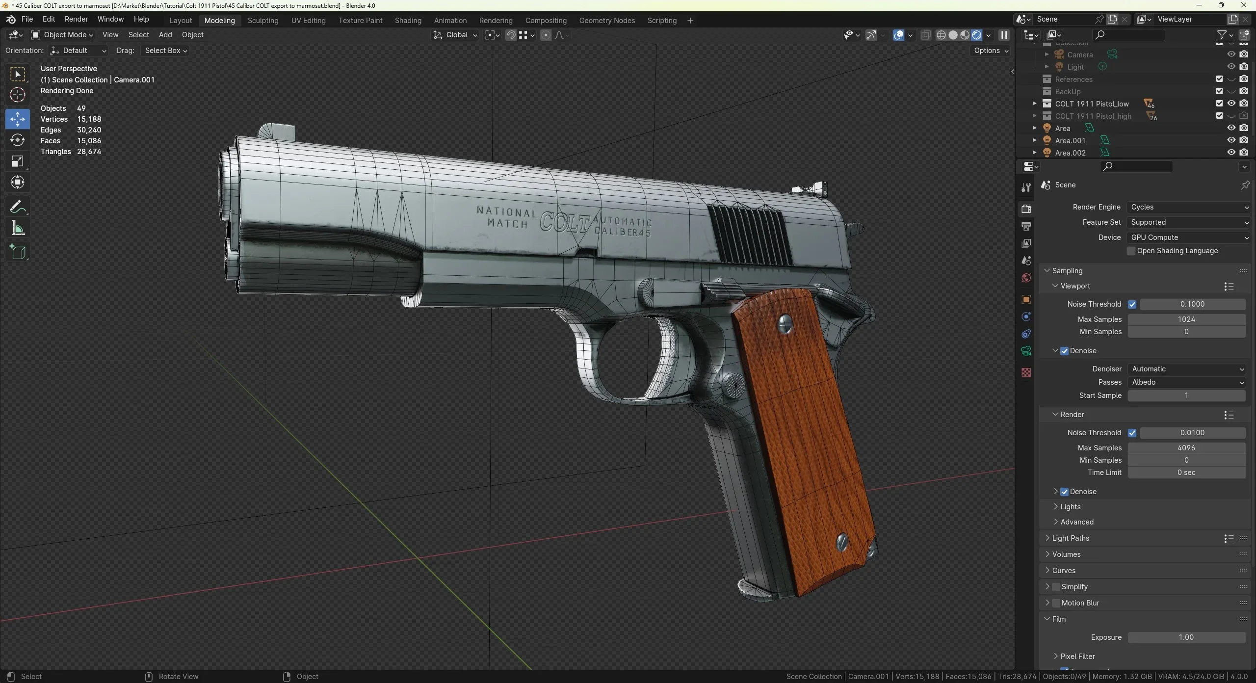 Creating Caliber 45 Pistol inside Blender and Substance 3D Painter