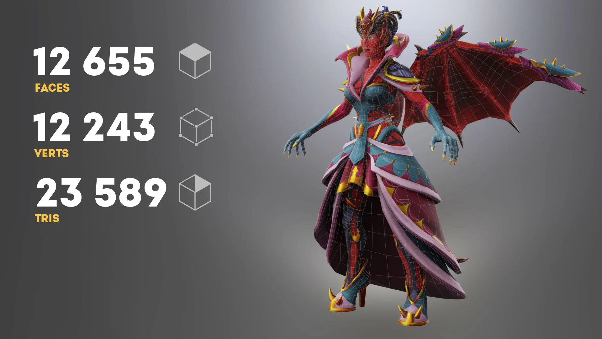 Animated Stylized Low Poly Game Ready Succubus Queen 3D Character