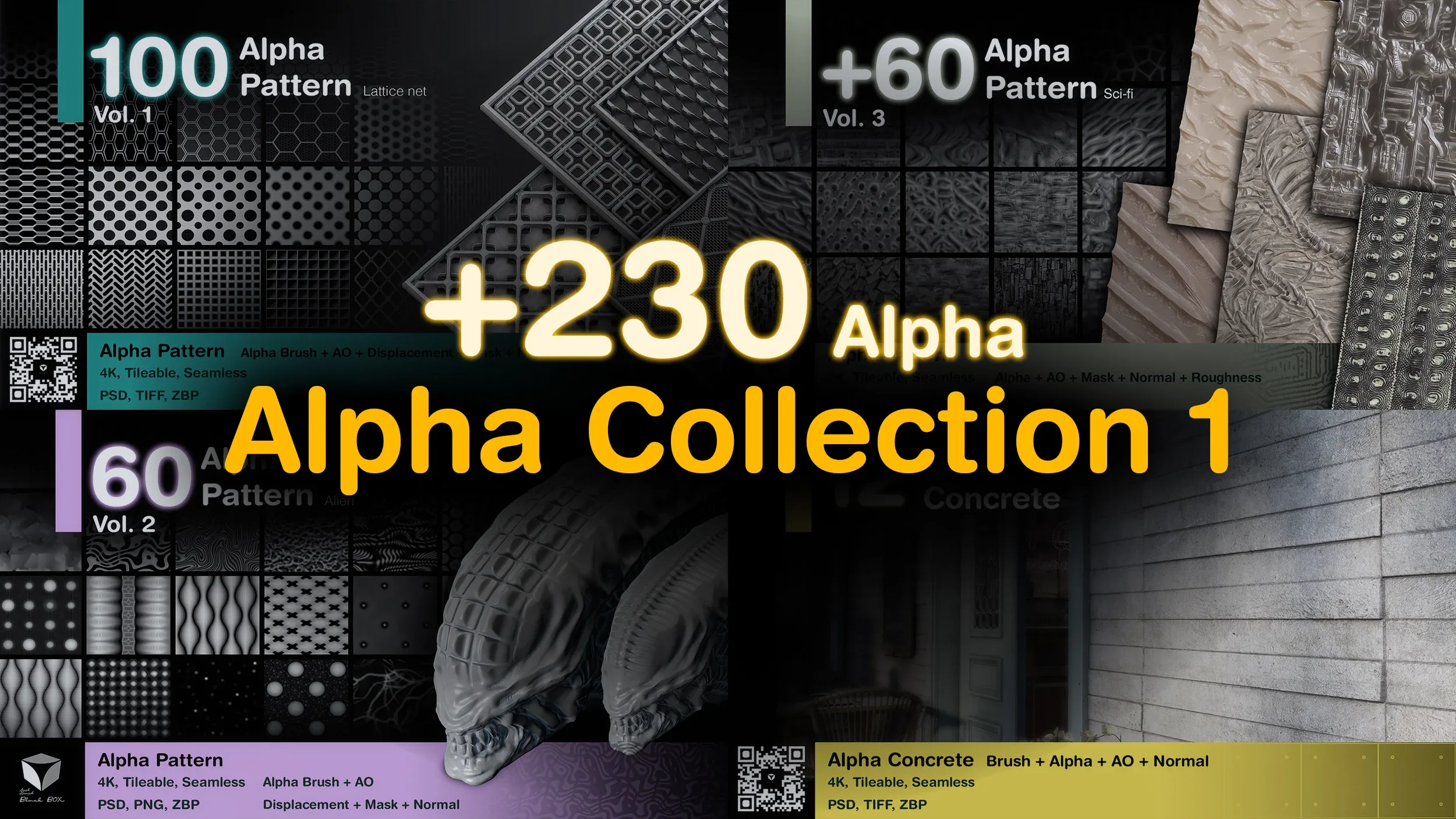 A collection of 4 Alpha products (lattice net-alien-scifi-concrete)