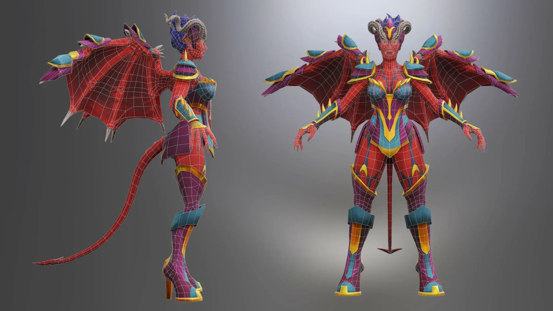 Animated Stylized Low poly Succubus Princess with 31 unique animations, blendshapes and control rig