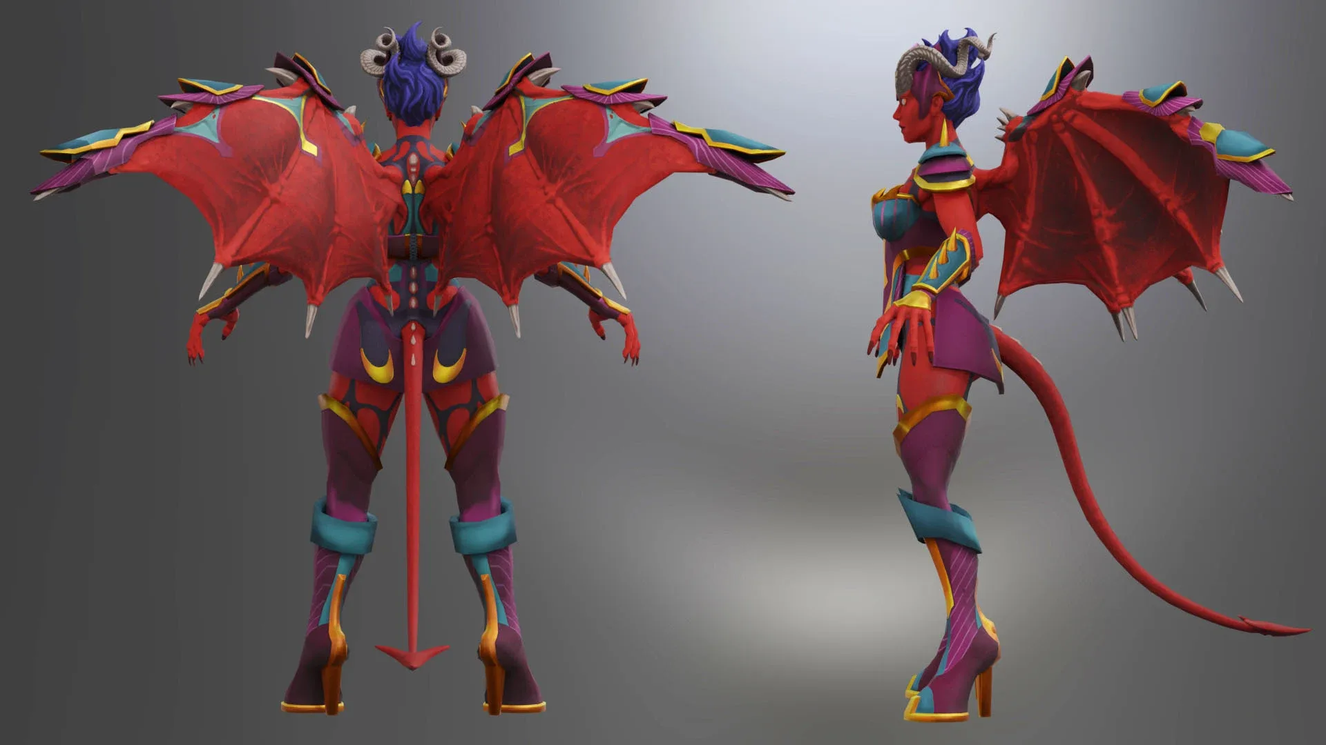 Animated Stylized Low poly Succubus Princess with 31 unique animations, blendshapes and control rig