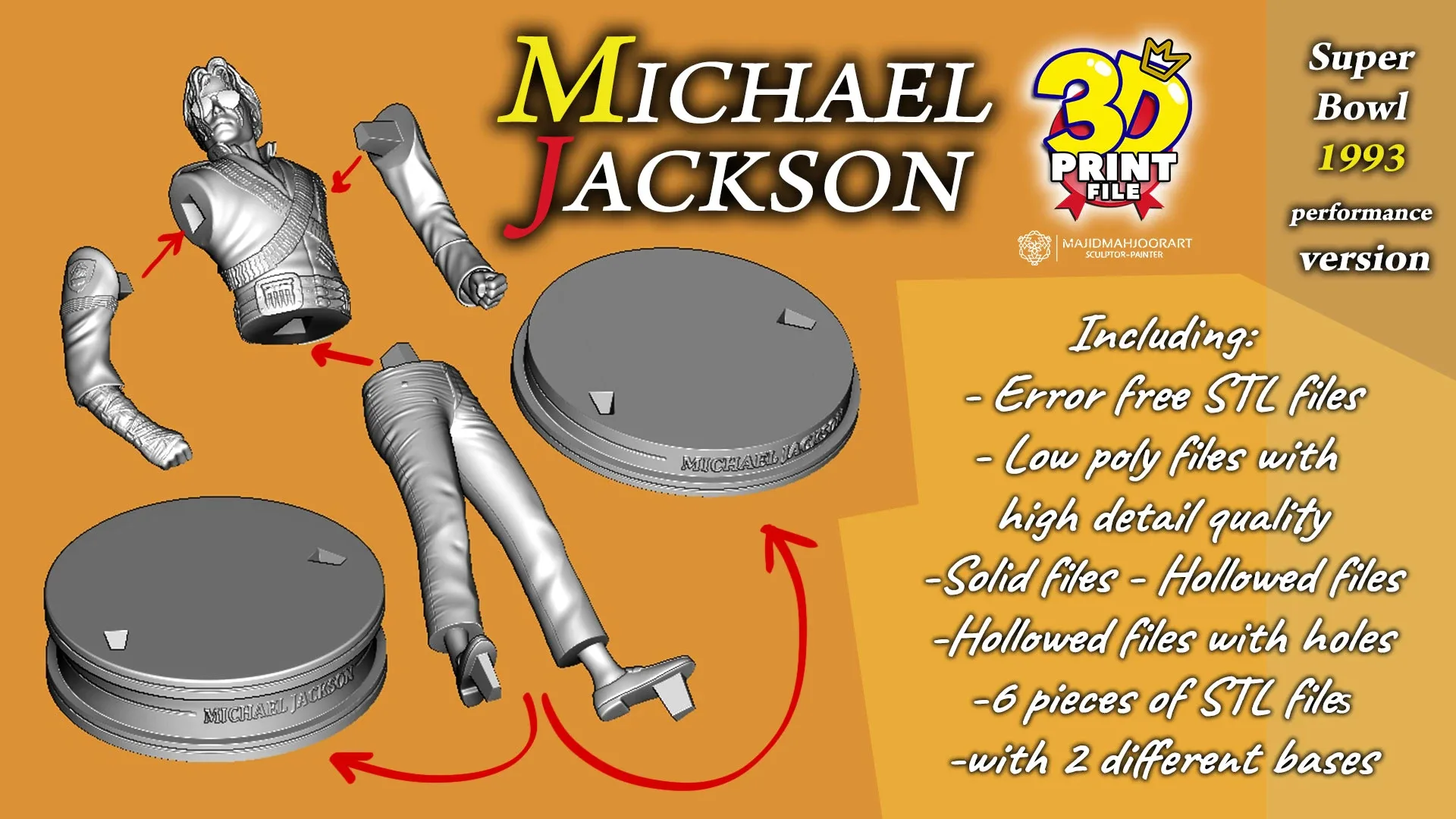 Michael Jackson 3D model 1993 Super Bowl performance printable 3D print model