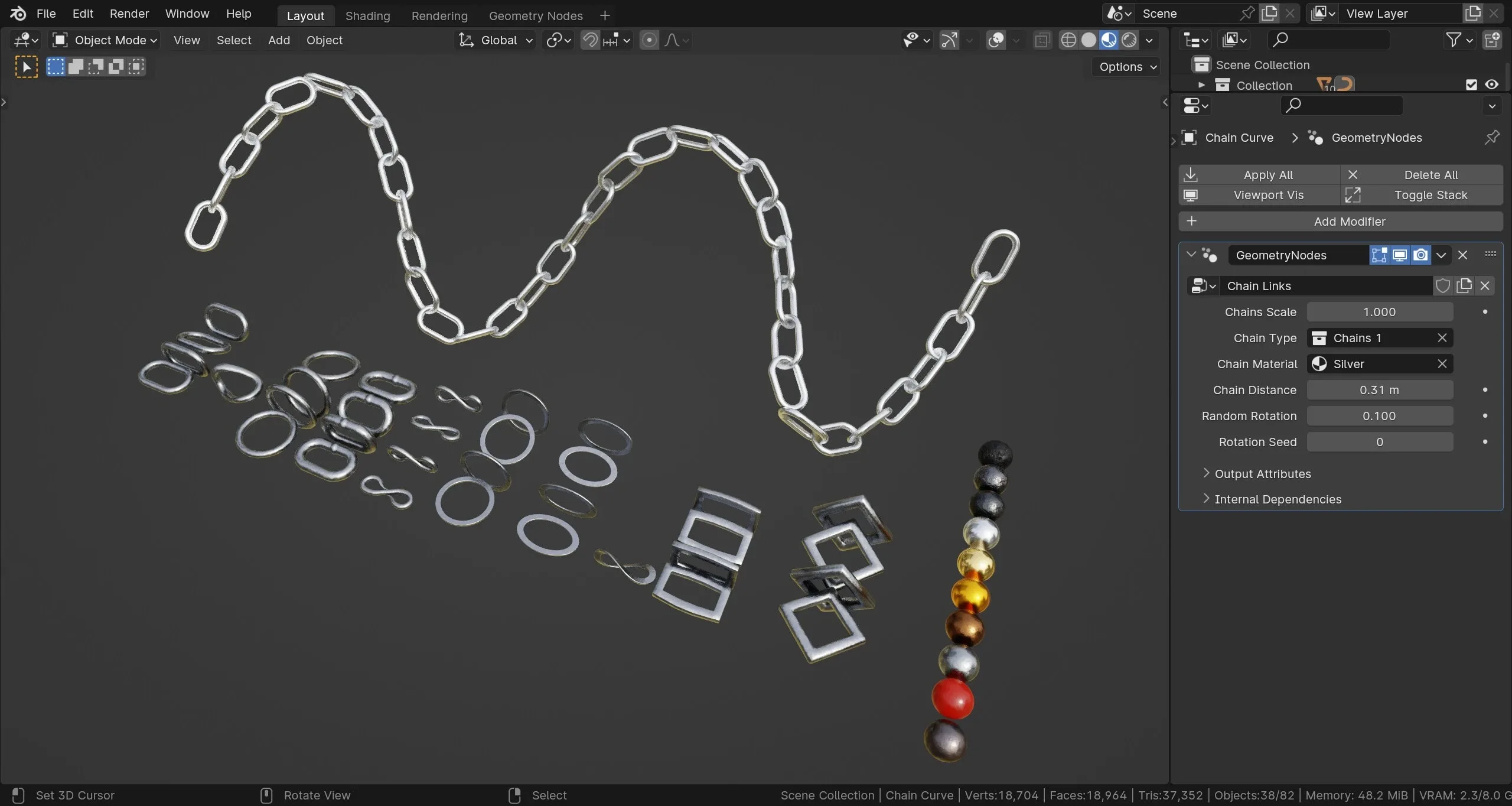 Customizable Chain Links 🔗 Geometry Nodes (Blender)