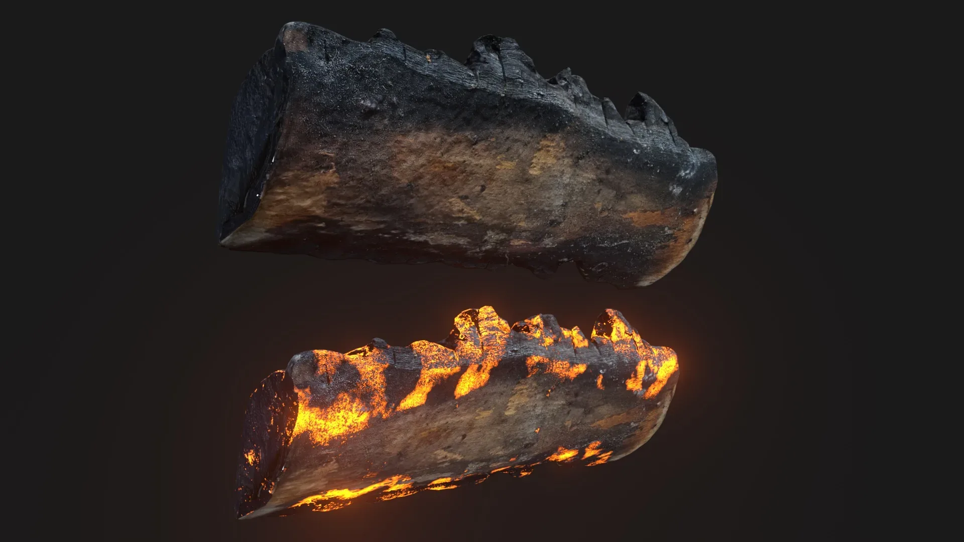 Burning wooden log