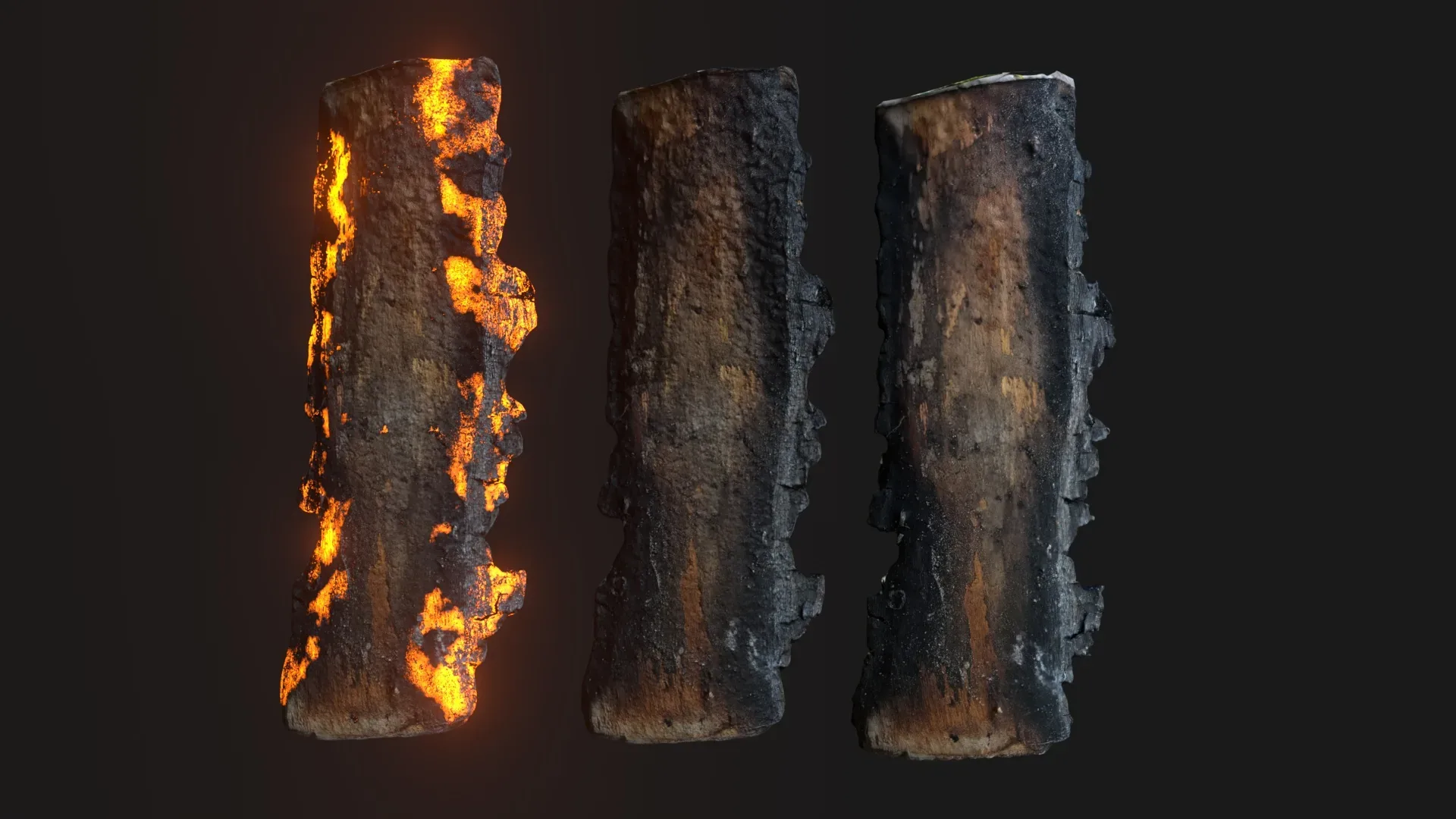 Burning wooden log