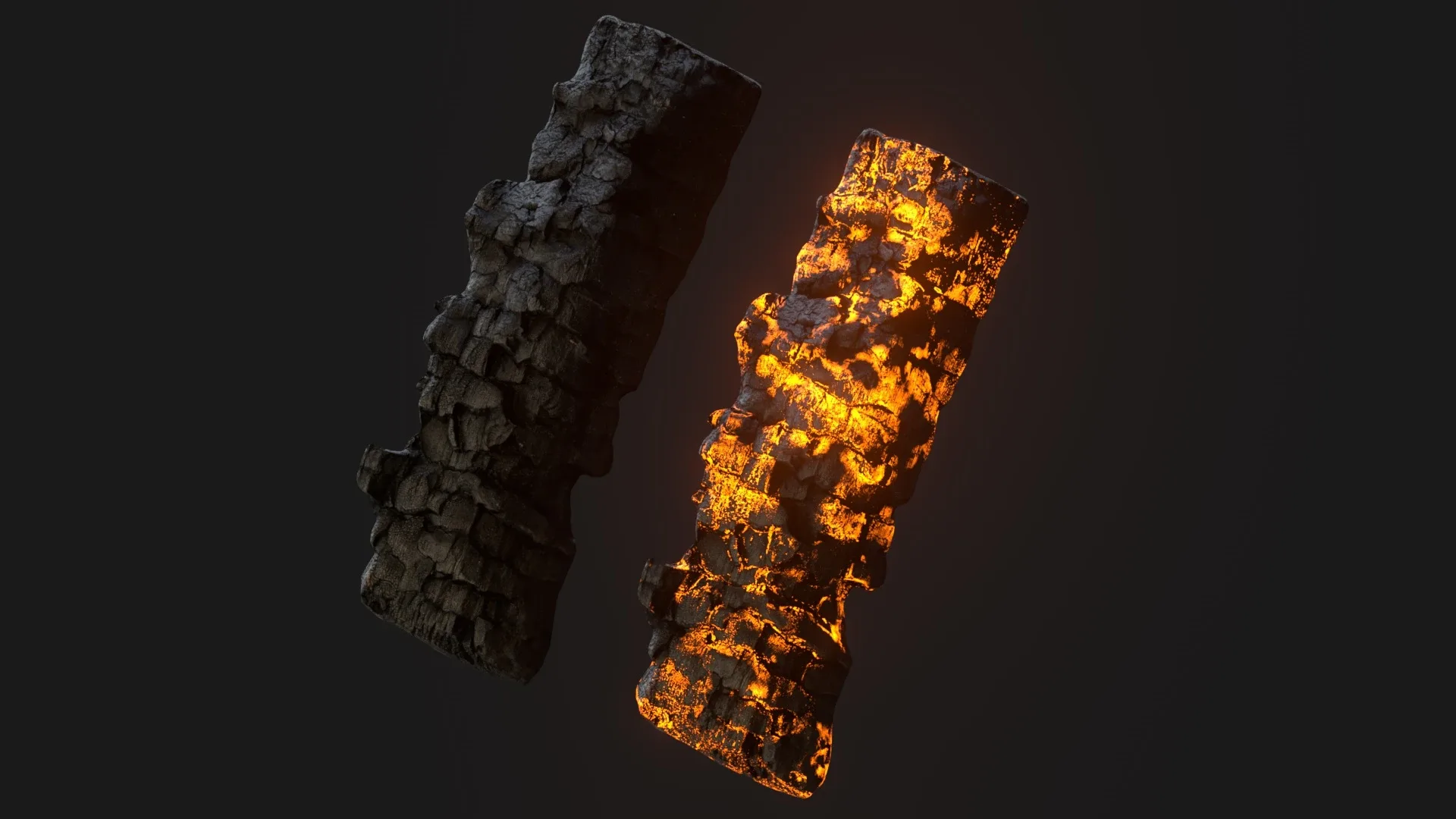 Burning wooden log
