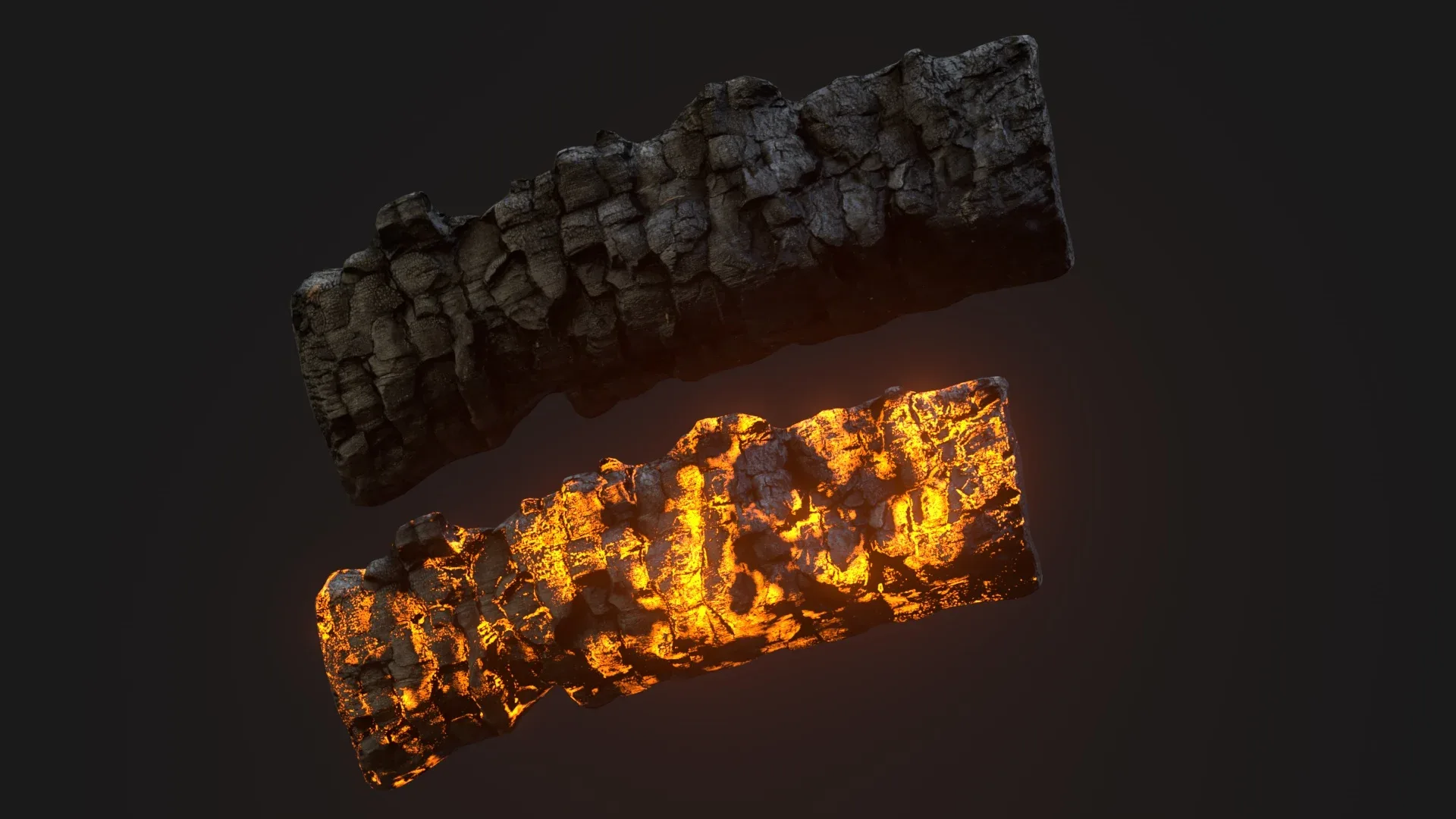 Burning wooden log