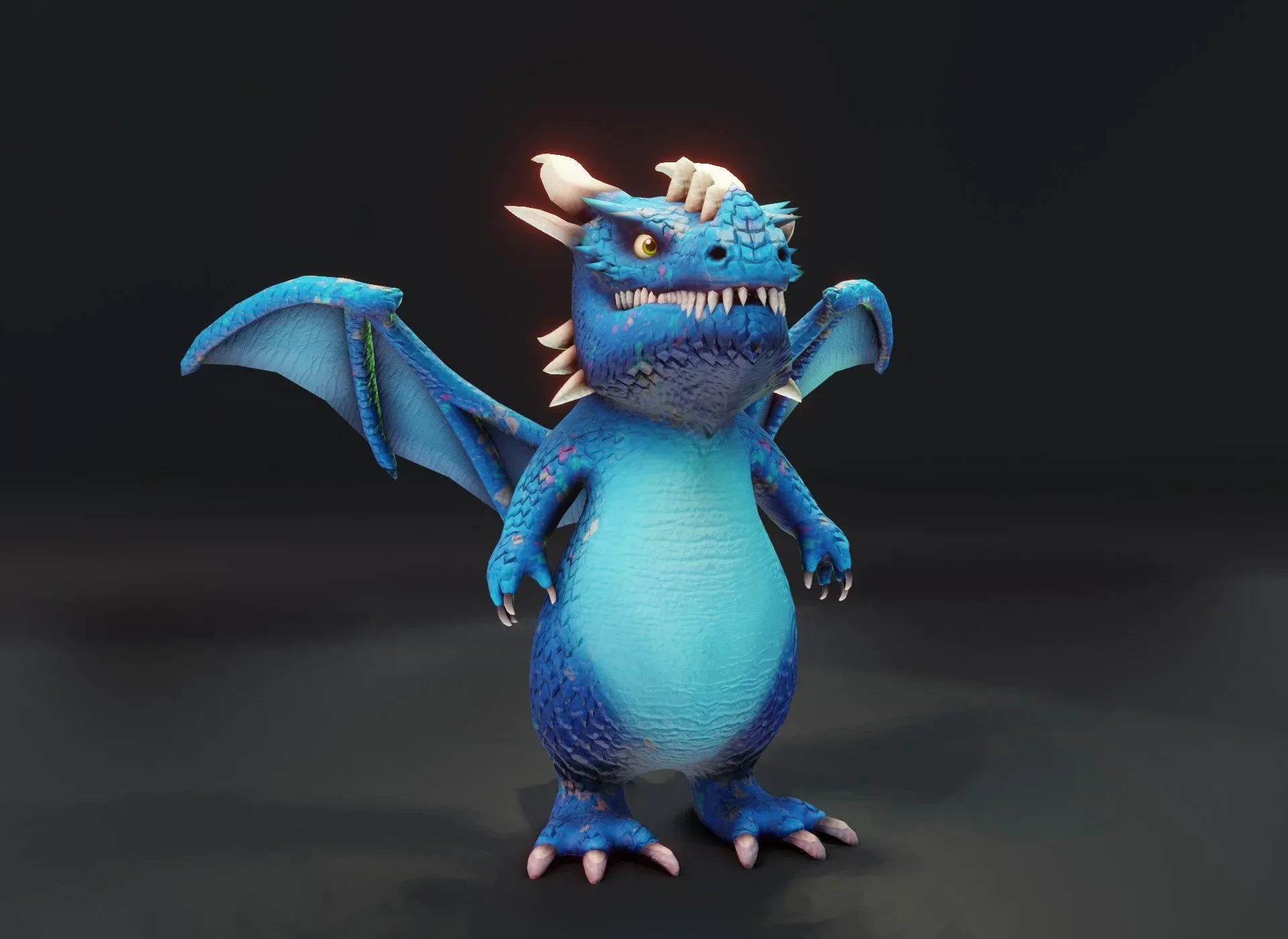 Cartoon Blue Dragon Animated Low-poly 3D Model