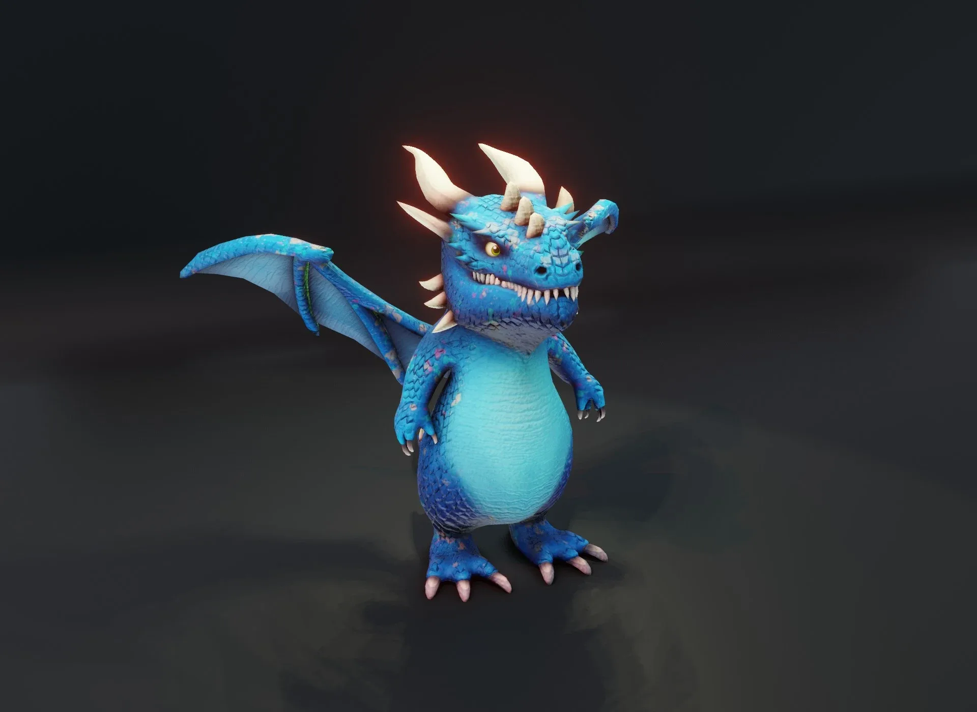 Cartoon Blue Dragon Rigged Low-poly 3D Model