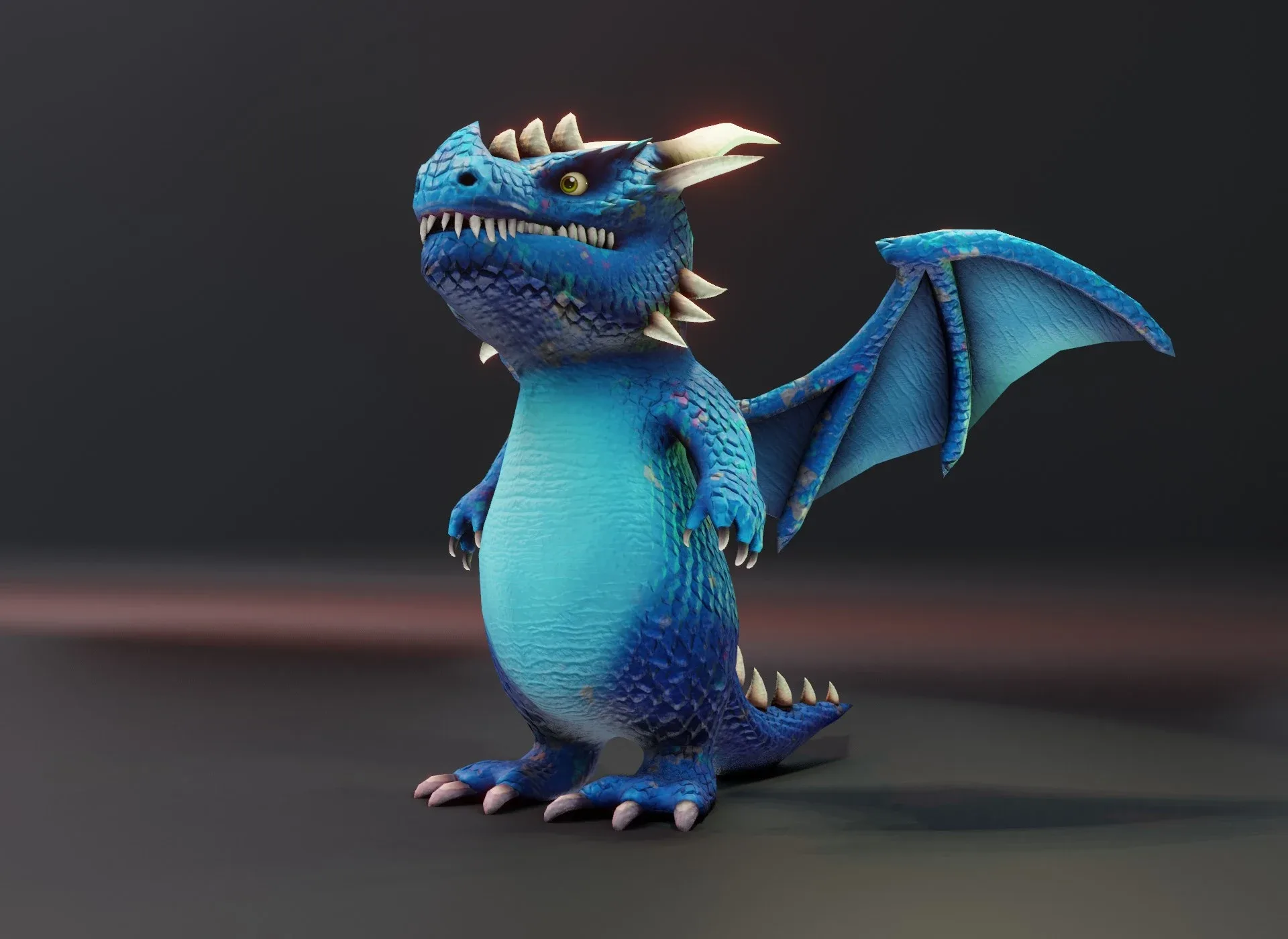 Cartoon Blue Dragon Rigged Low-poly 3D Model