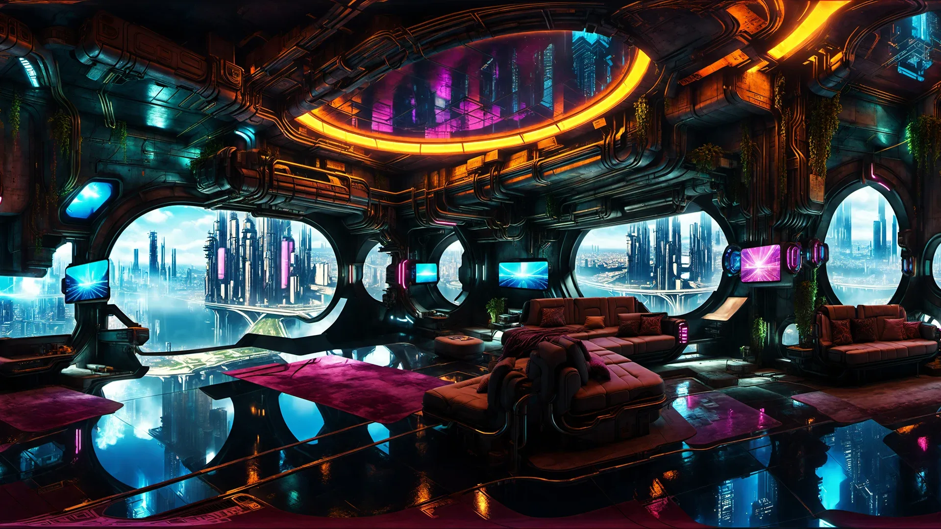 32 HDRI Cyberpunk Indoor Panoramas - 360 Spherical maps