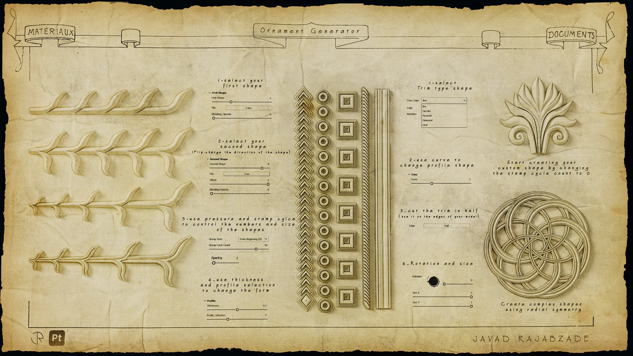 Substance Painter Ornament Path Tool brush + 106 high quality Ornament and Trim brush