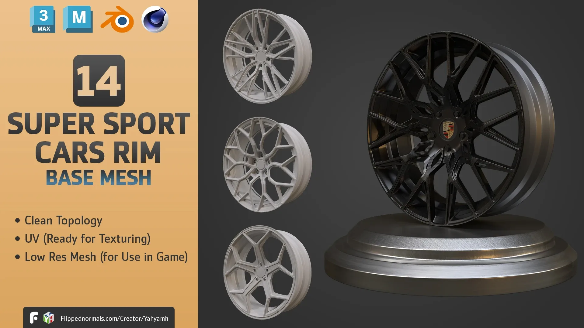 14 Super Sport Cars Rim Base Mesh (Game Ready)