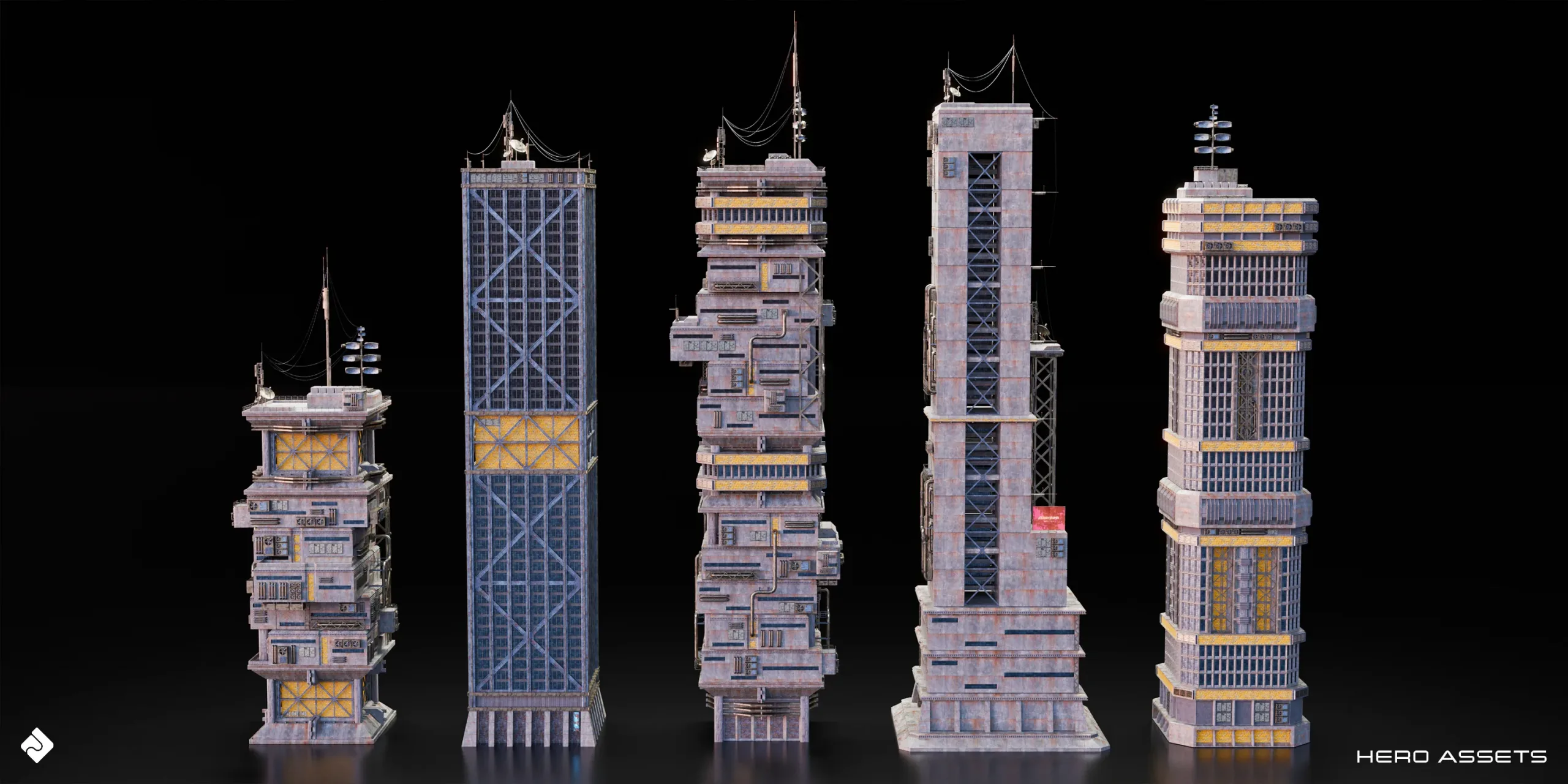 Cyberpunk: High Rise - Building Environment Assets Blender 3D Kitbash Pack