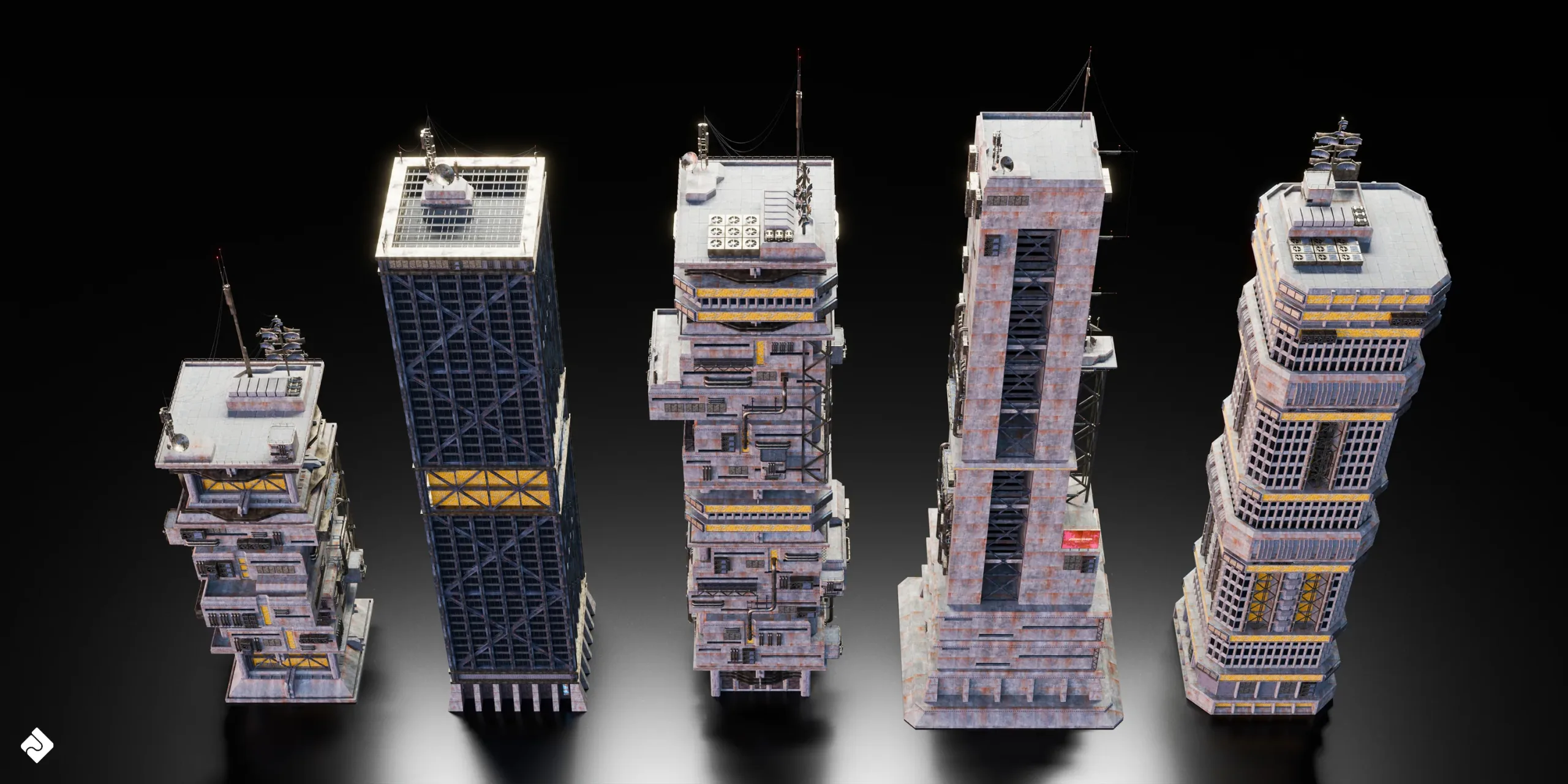 Cyberpunk: High Rise - Building Environment Assets Blender 3D Kitbash Pack