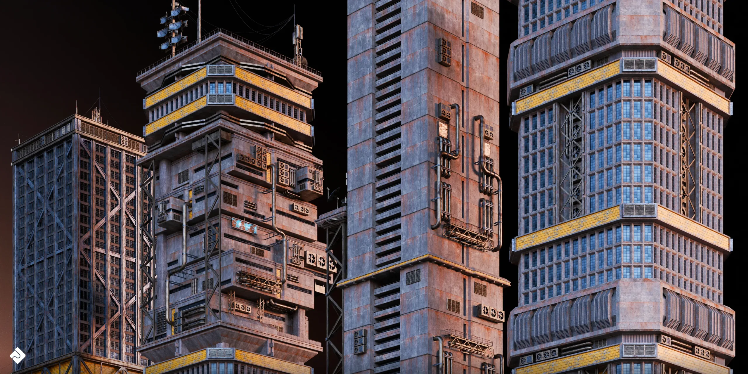 Cyberpunk: High Rise - Building Environment Assets Blender 3D Kitbash Pack