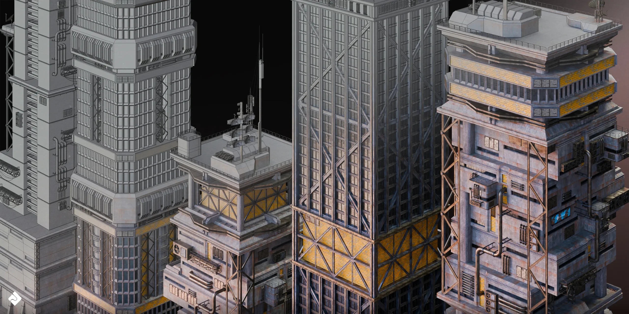 Cyberpunk: High Rise - Building Environment Assets Blender 3D Kitbash Pack