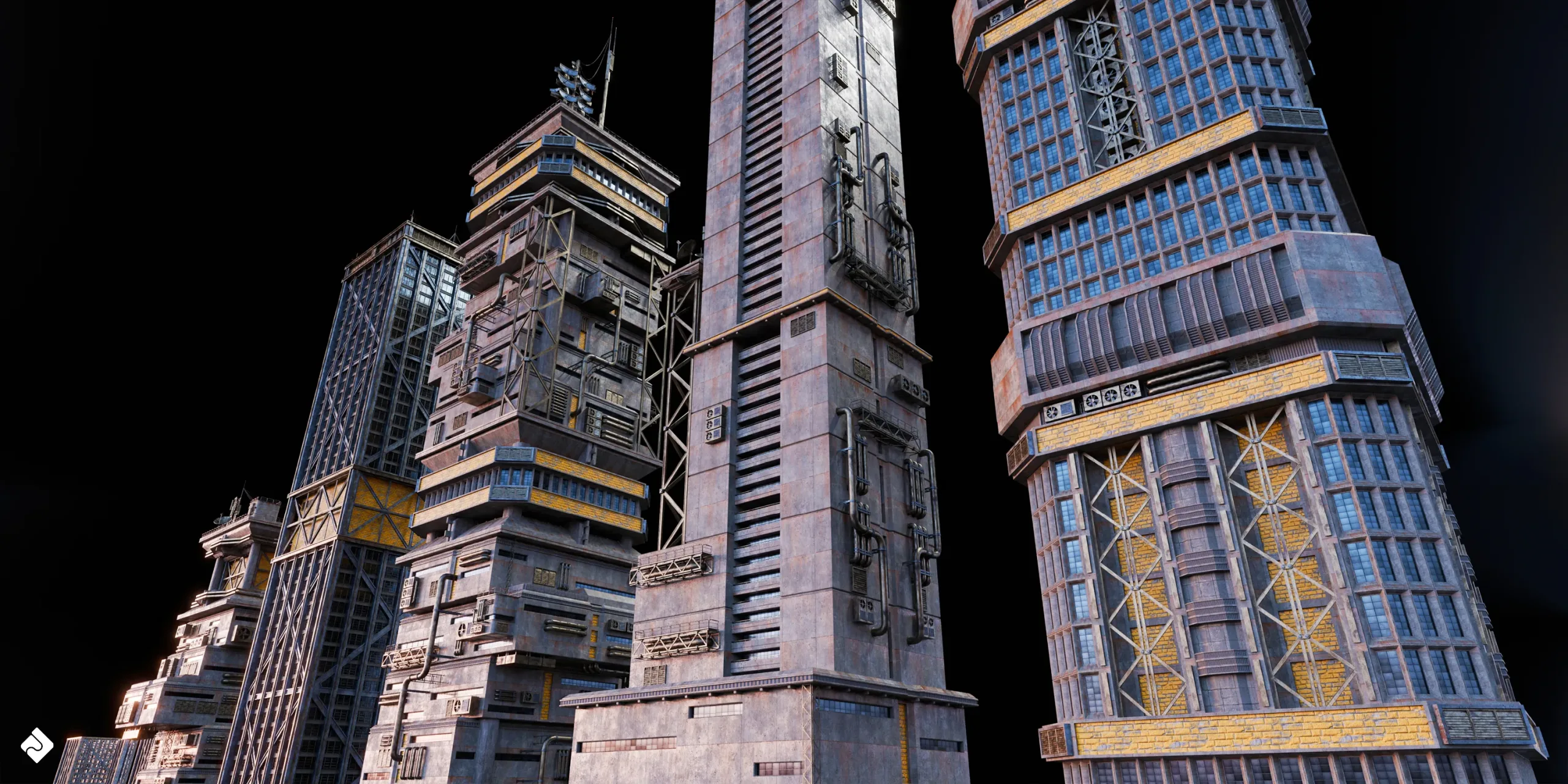 Cyberpunk: High Rise - Building Environment Assets Blender 3D Kitbash Pack