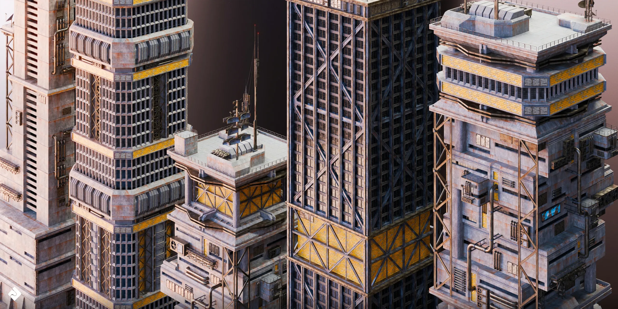 Cyberpunk: High Rise - Building Environment Assets Blender 3D Kitbash Pack