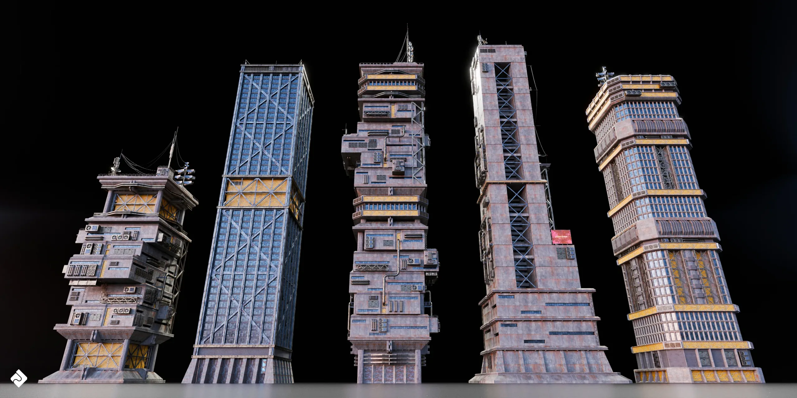 Cyberpunk: High Rise - Building Environment Assets Blender 3D Kitbash Pack