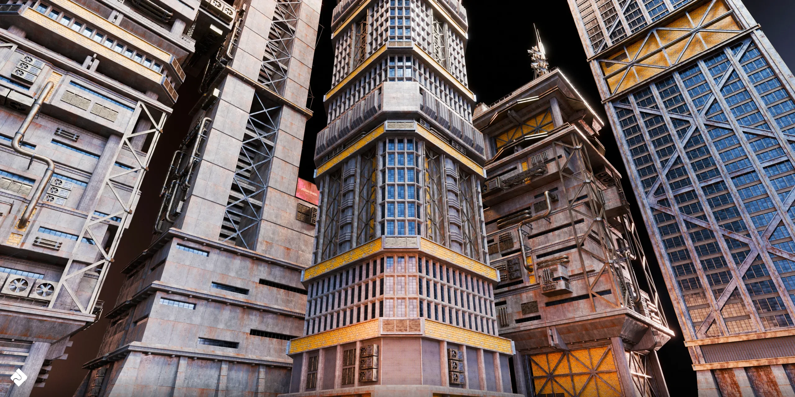 Cyberpunk: High Rise - Building Environment Assets Blender 3D Kitbash Pack