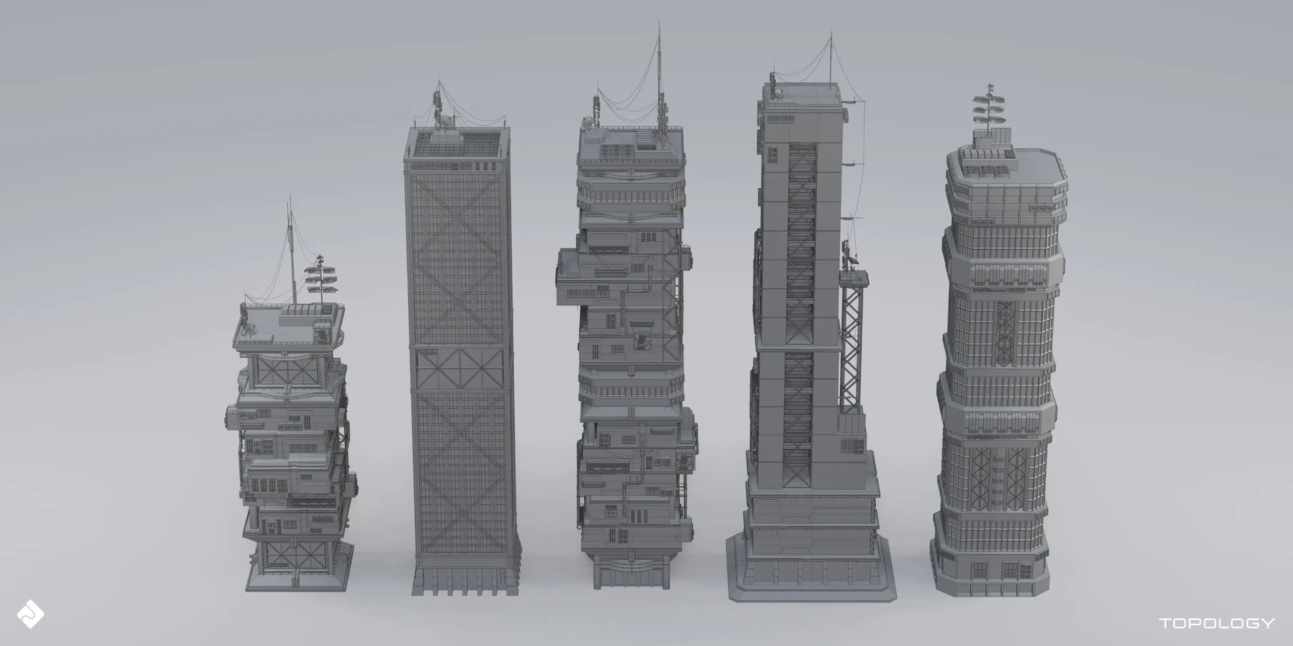 Cyberpunk: High Rise - Building Environment Assets Blender 3D Kitbash Pack