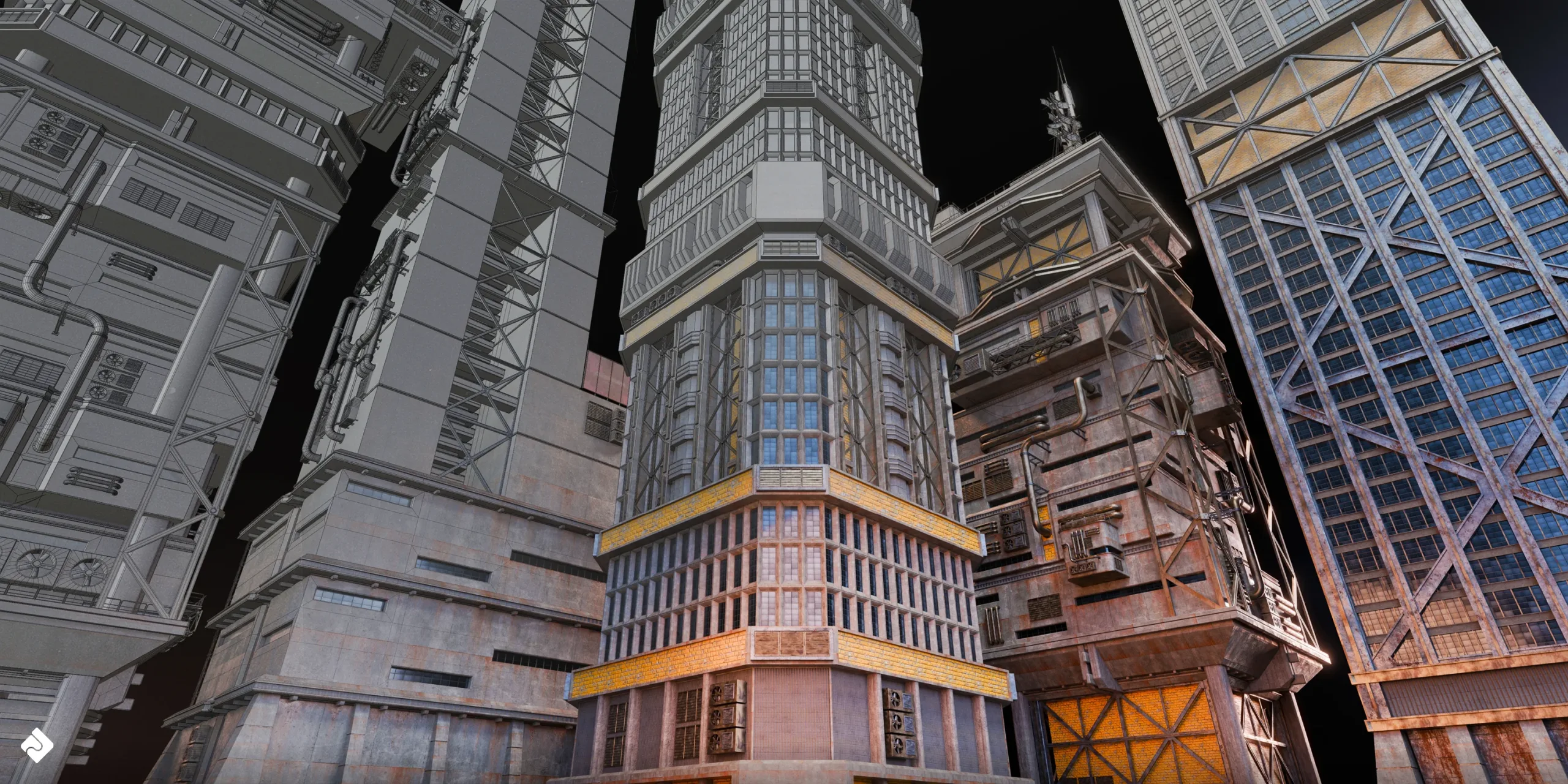 Cyberpunk: High Rise - Building Environment Assets Blender 3D Kitbash Pack