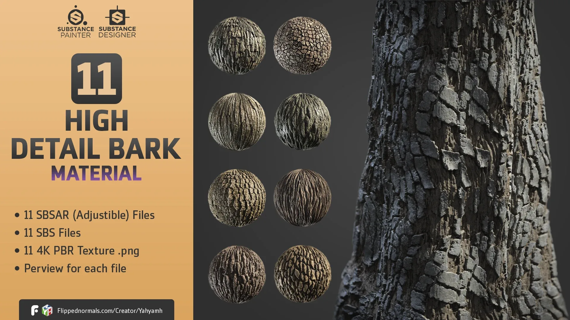11 High Detail Bark Material (SBSAR, 4K PBR Texture)