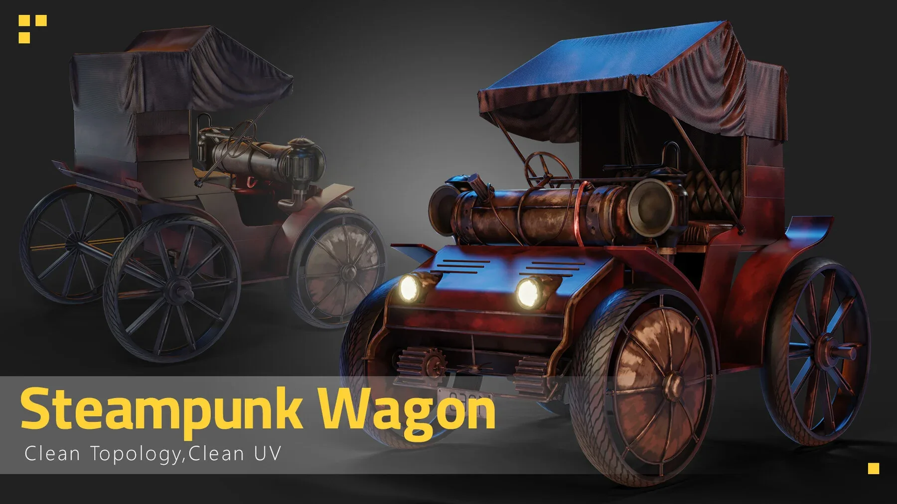 Steampunk Wagon-Game Asset