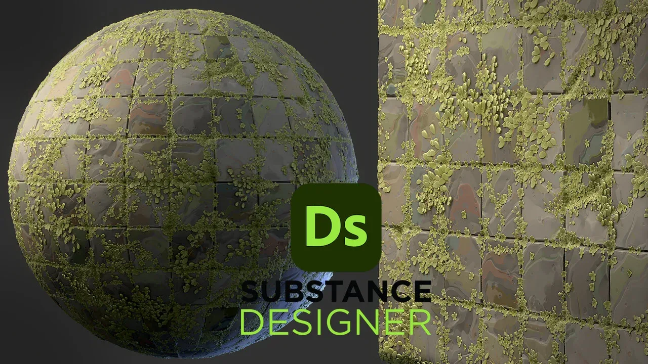 Stylized Mossy Tiles - Substance 3D Designer + Sbsar File