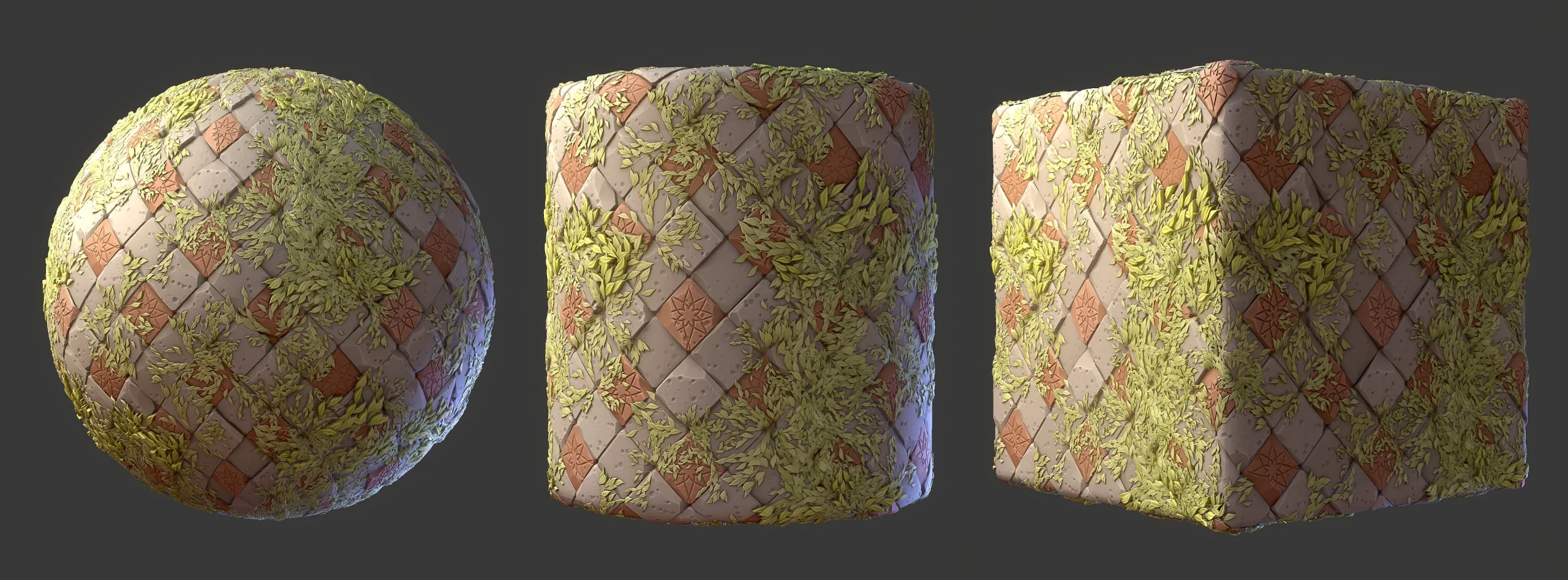 Stylized Old Tile with Foliage - Substance 3D Designer + Sbsar File