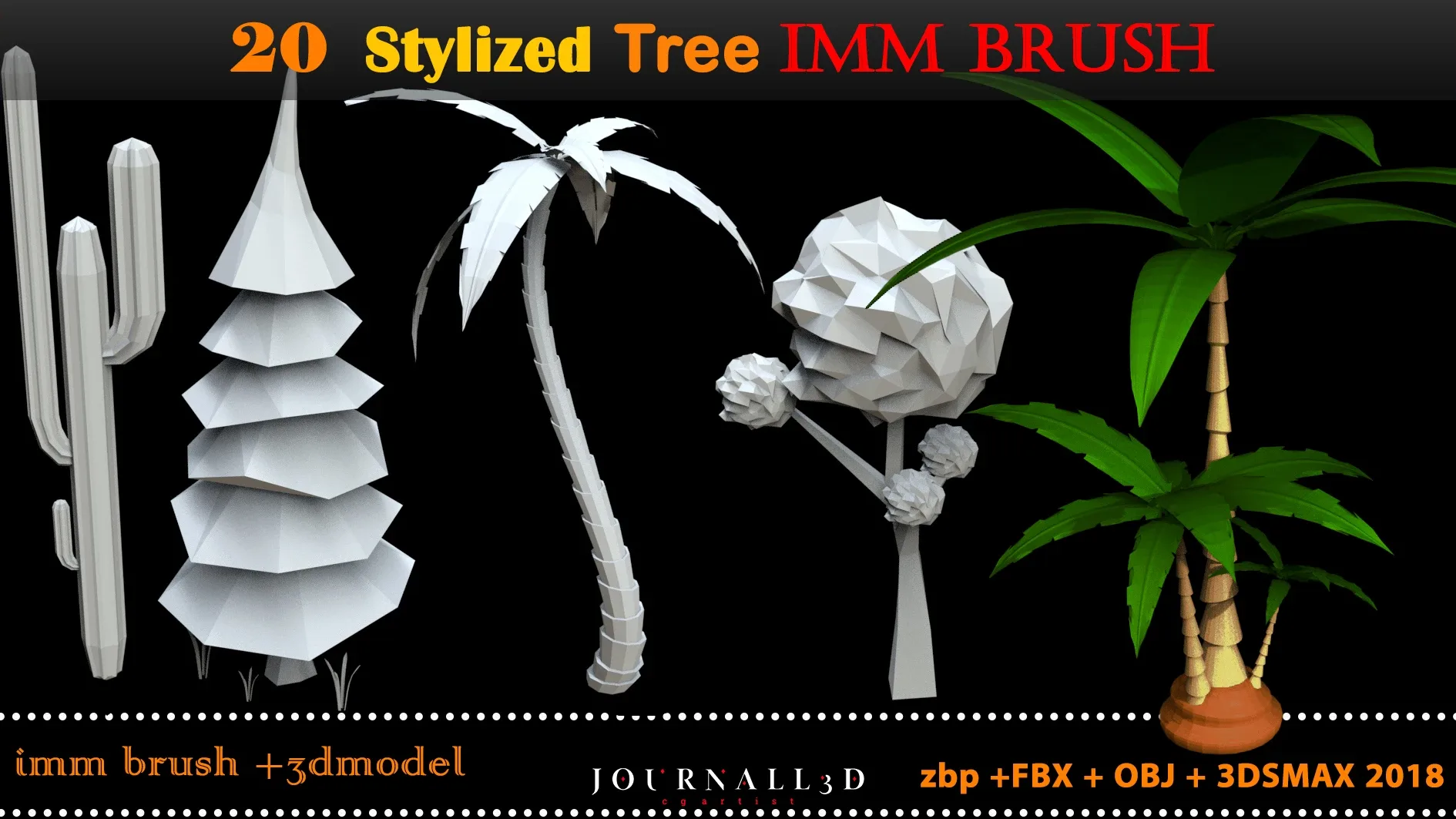 20 stylized tree 3d model and imm brush