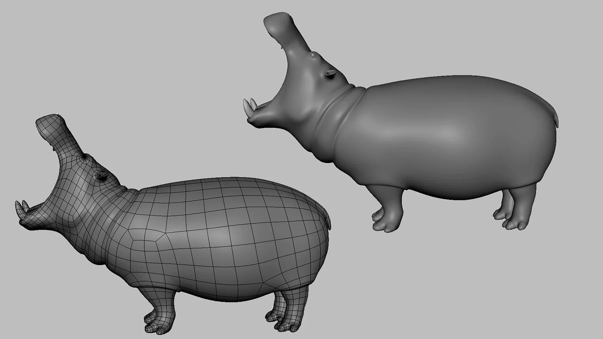 Hippopotamus BaseMesh - Topology + UV Map