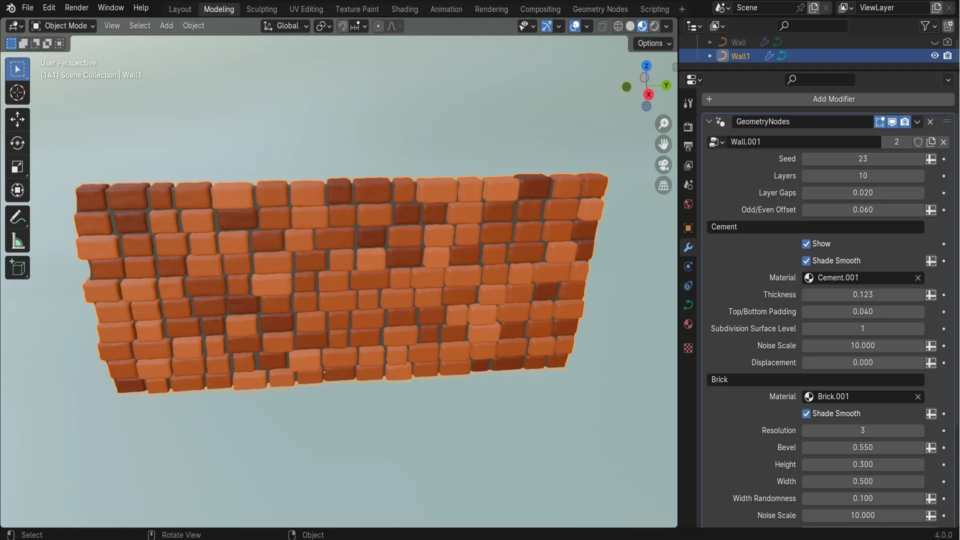 Blender 4 Geometry Node Brick Wall Generator