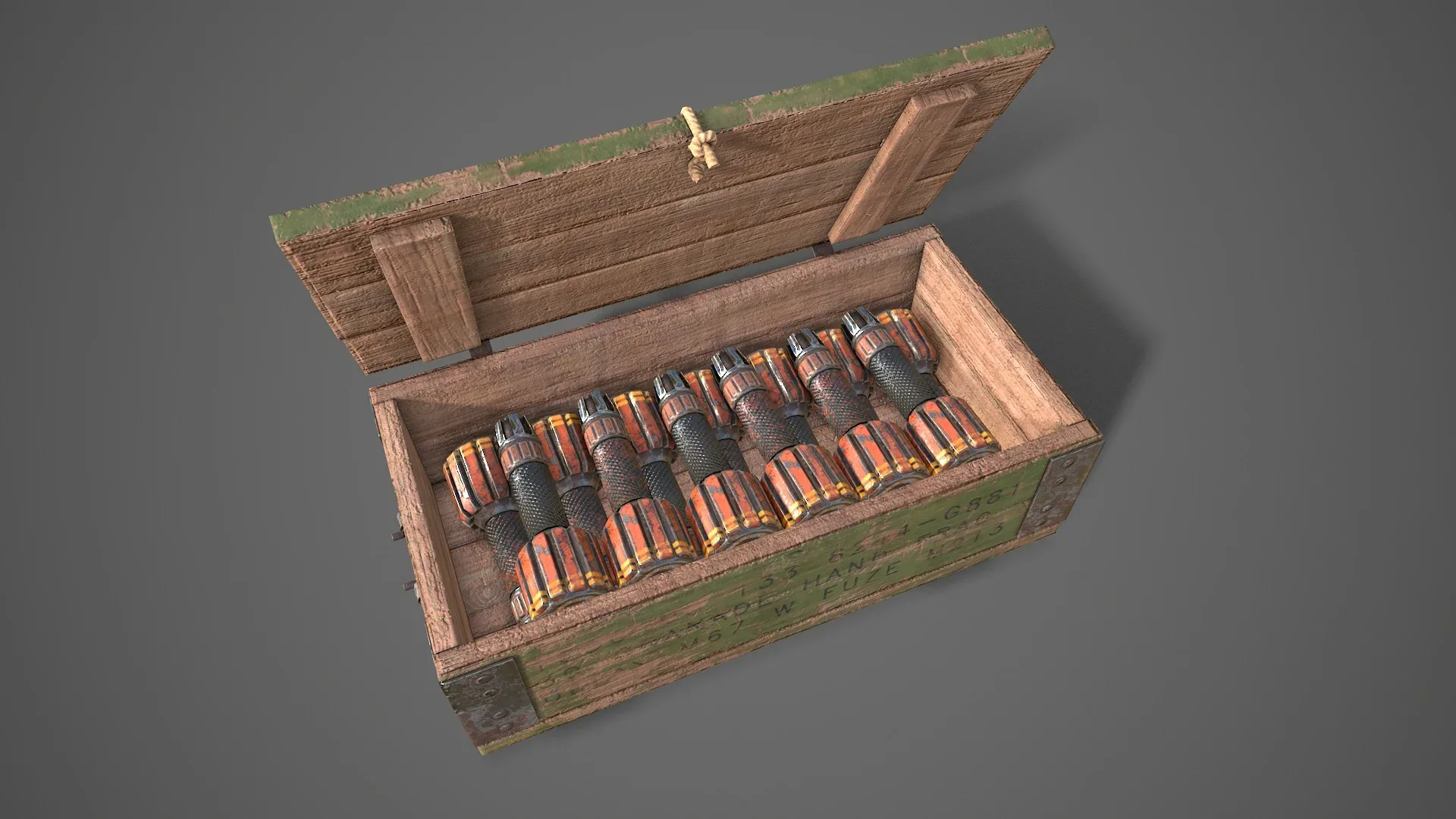 Sci-fi post apocalyptic crate of grenades