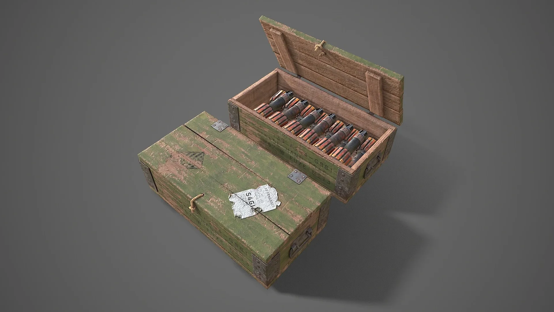 Sci-fi post apocalyptic crate of grenades