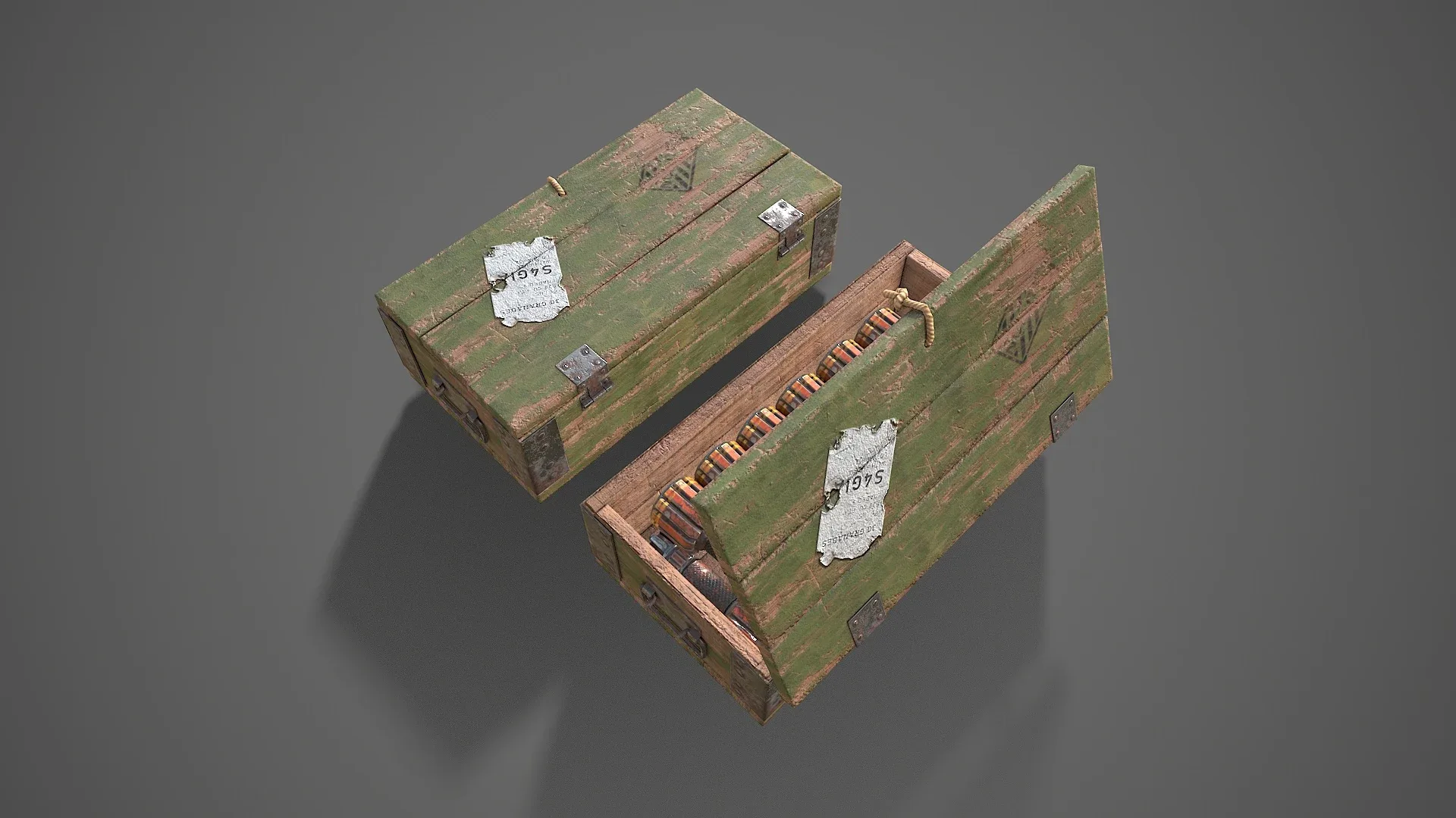 Sci-fi post apocalyptic crate of grenades