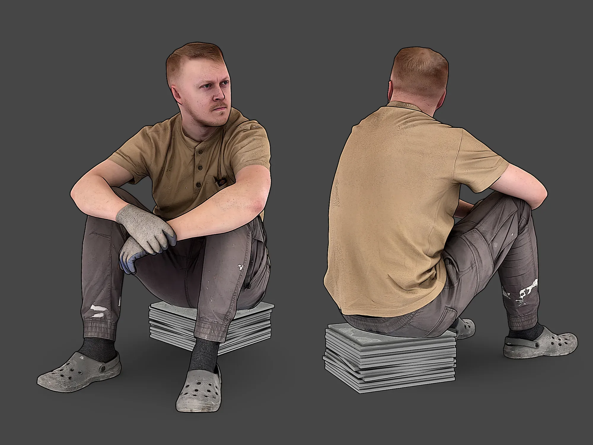 Worker in a Sand T-Shirt model pack