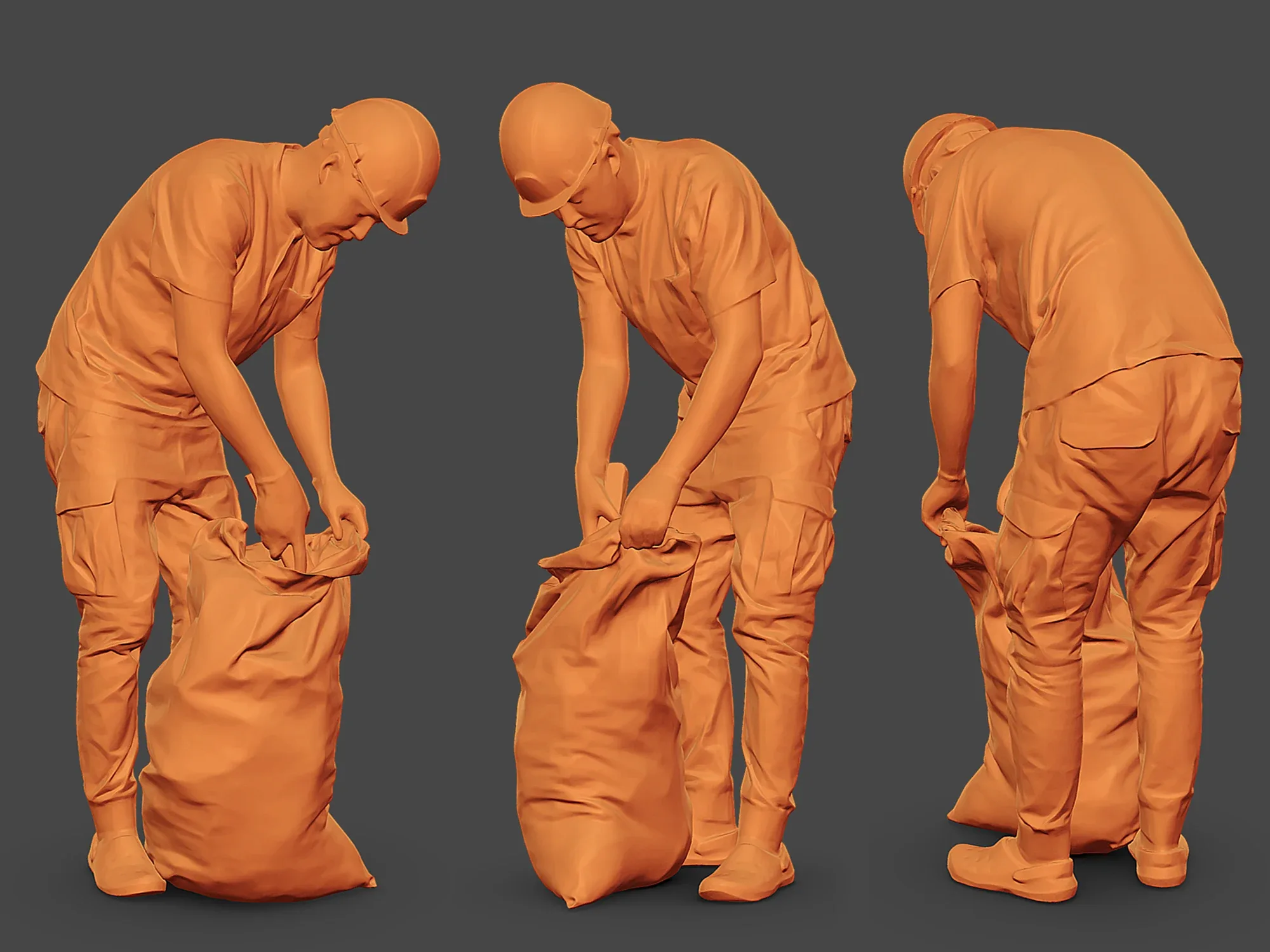 Worker Picks Up Garbage in a Bag model