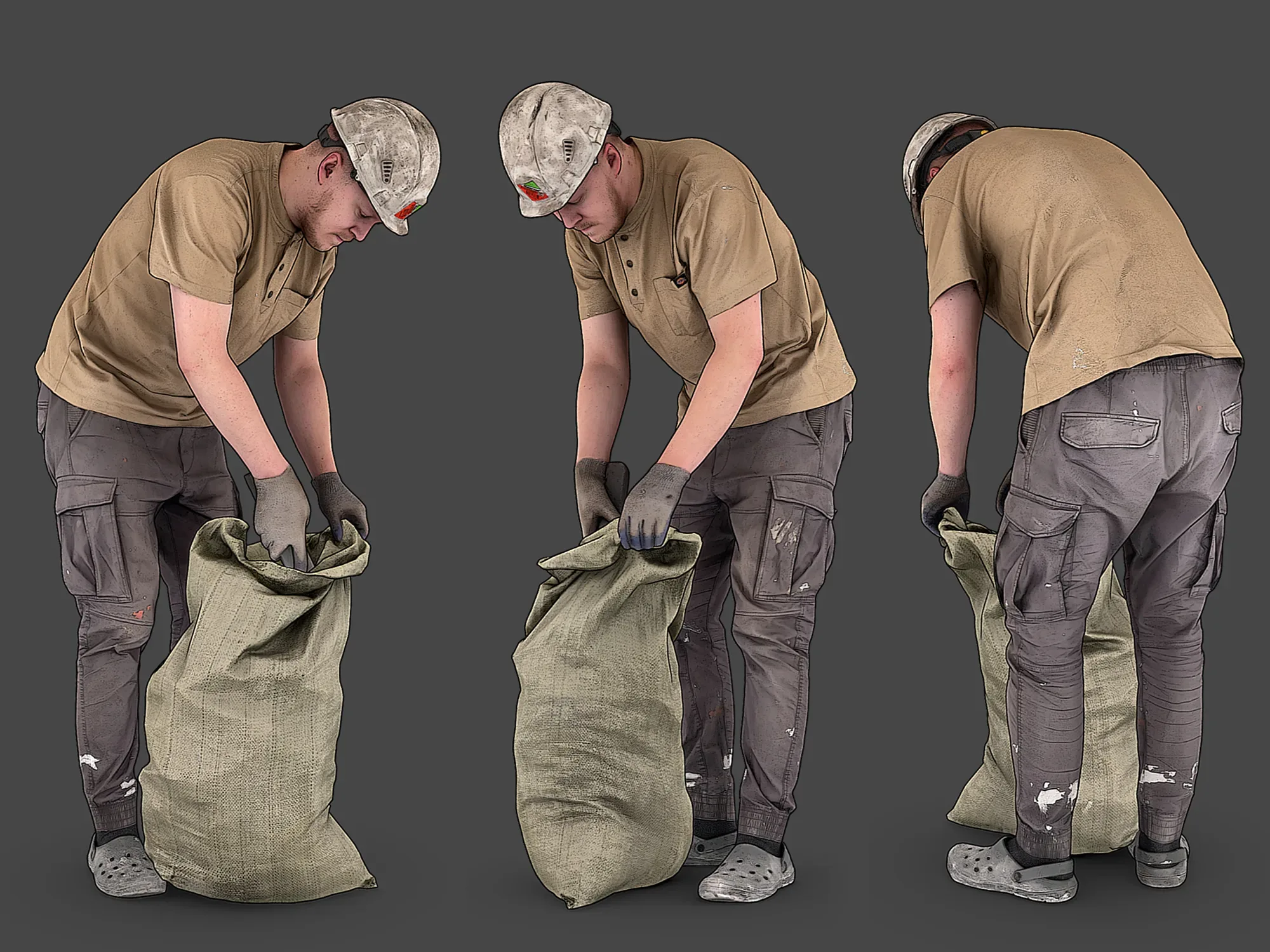 Worker Picks Up Garbage in a Bag model