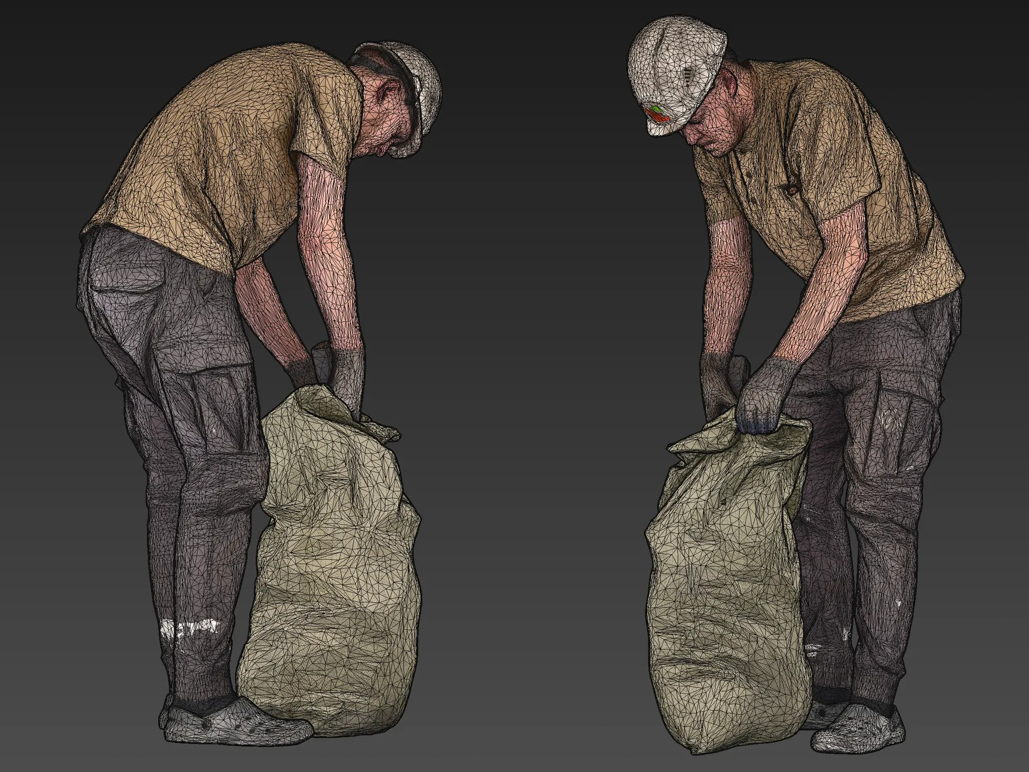 Worker Picks Up Garbage in a Bag model