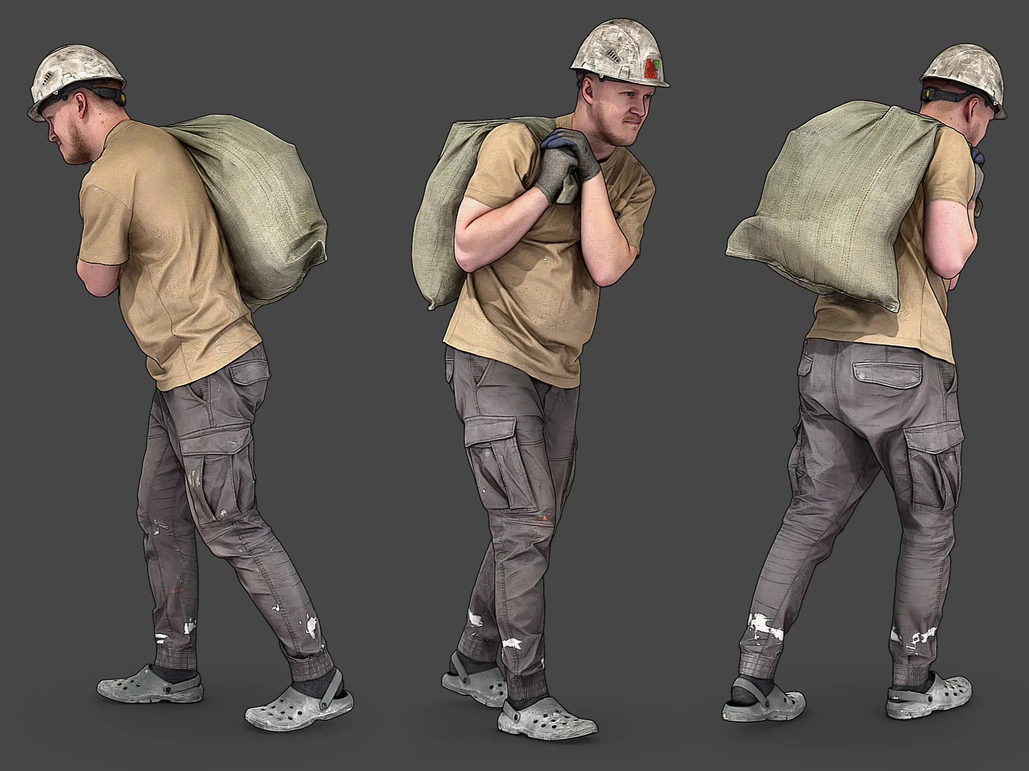 Worker Carries a Bag on His Shoulder model