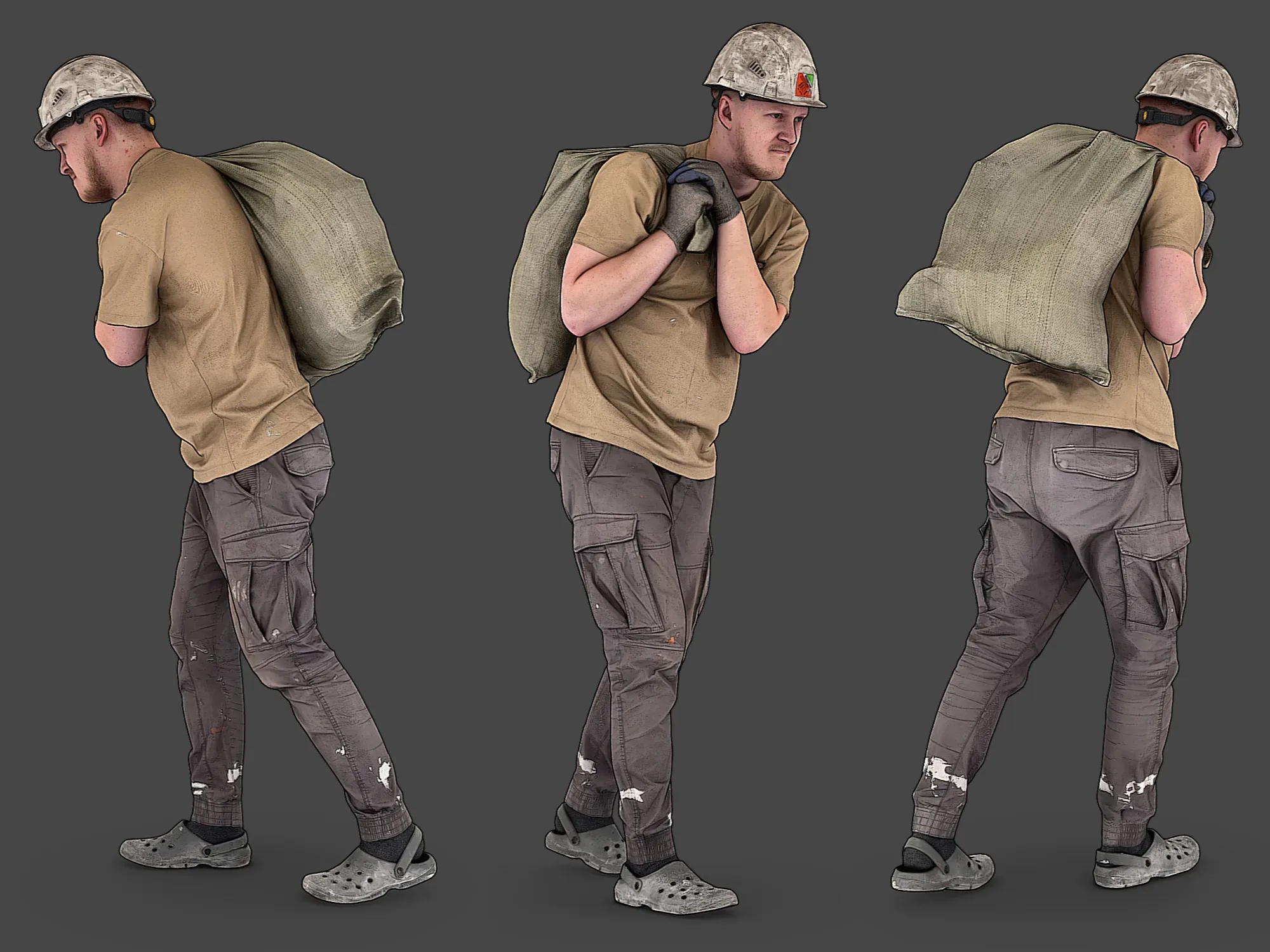 Worker Carries a Bag on His Shoulder model