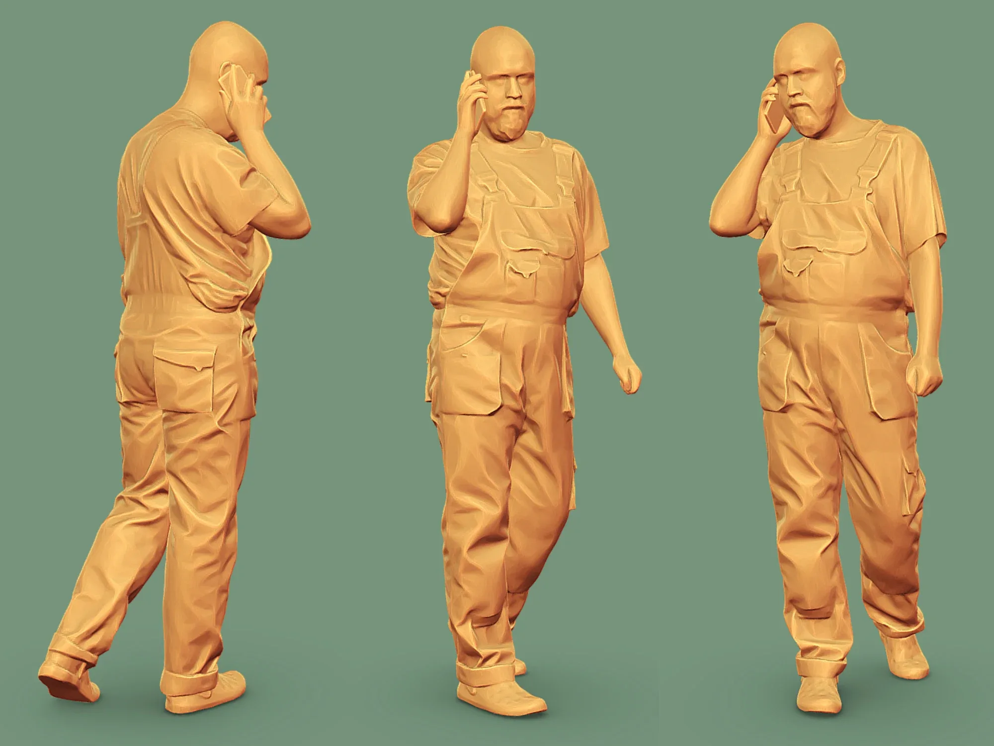 Bald Worker in Overalls and Red T-shirt model pack