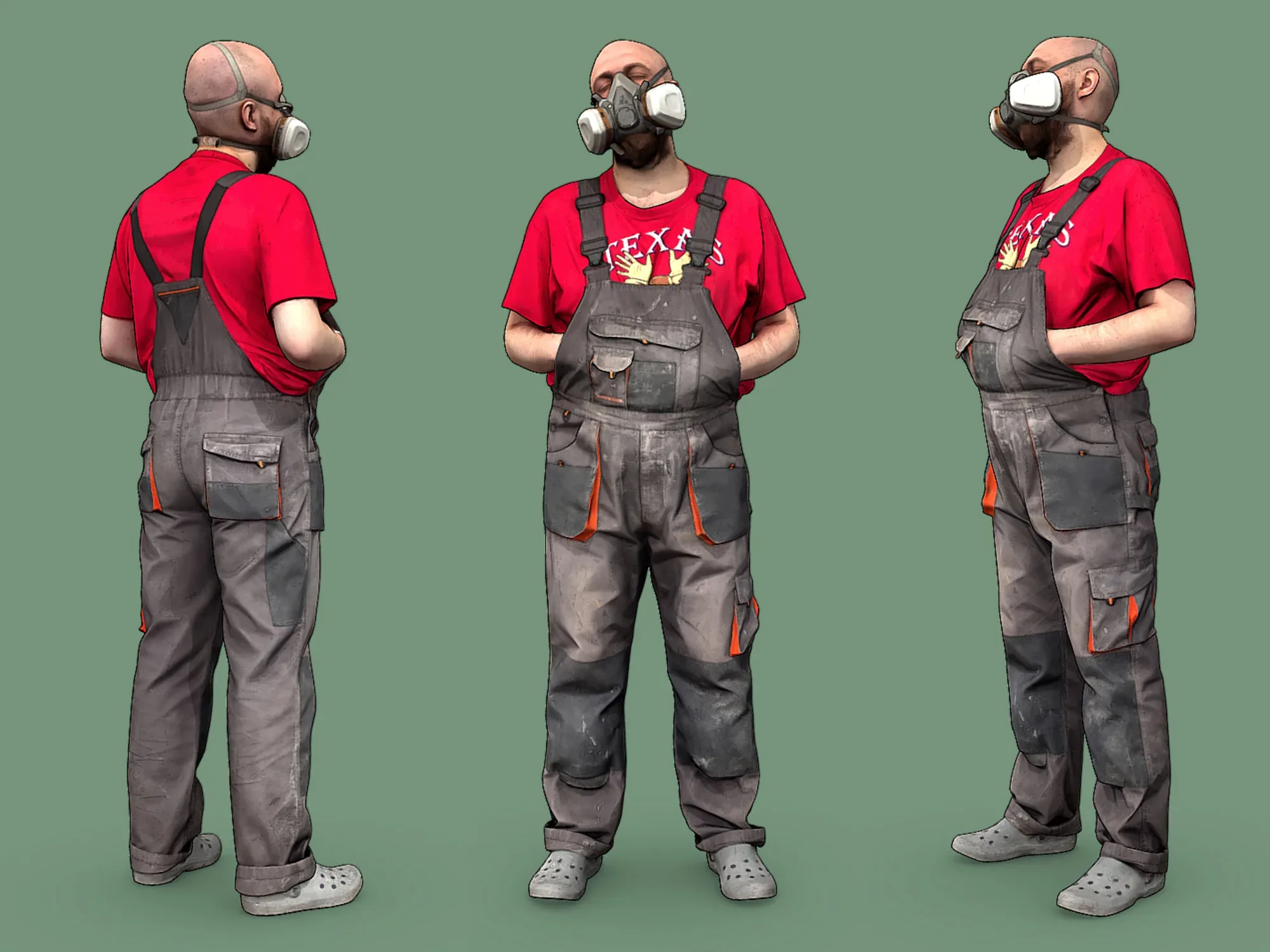 Stylized Bald Worker in a Respirator model