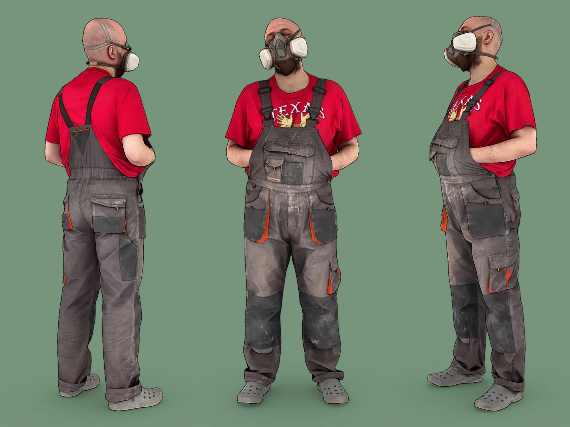 Stylized Bald Worker in a Respirator model