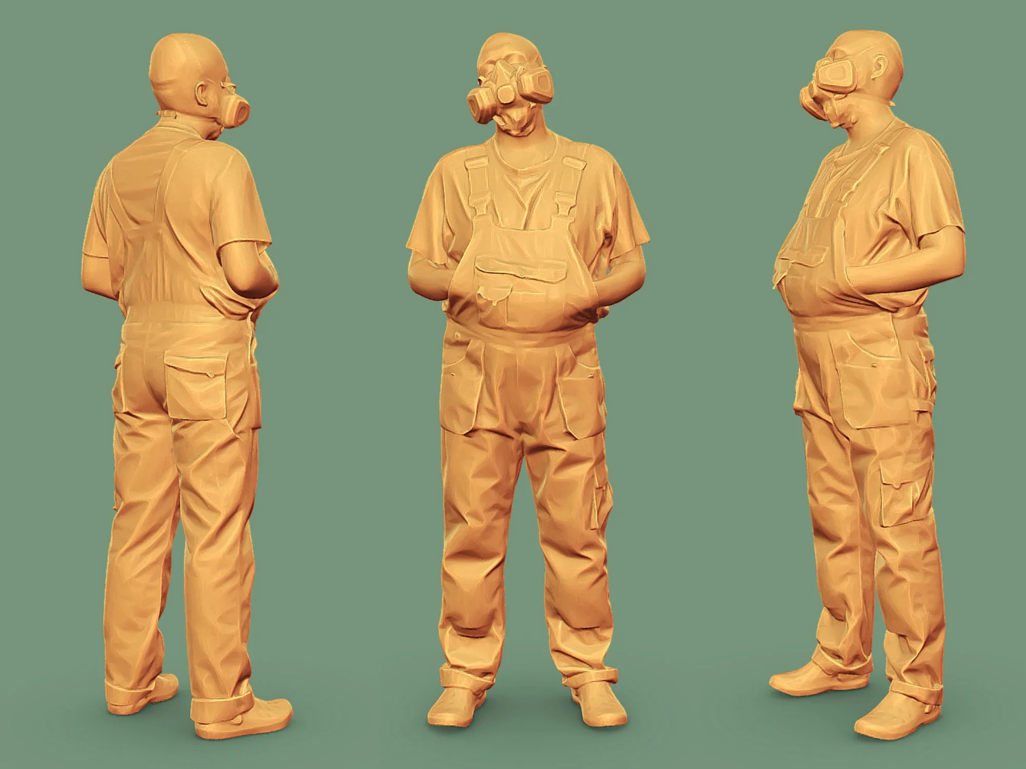 Stylized Bald Worker in a Respirator model