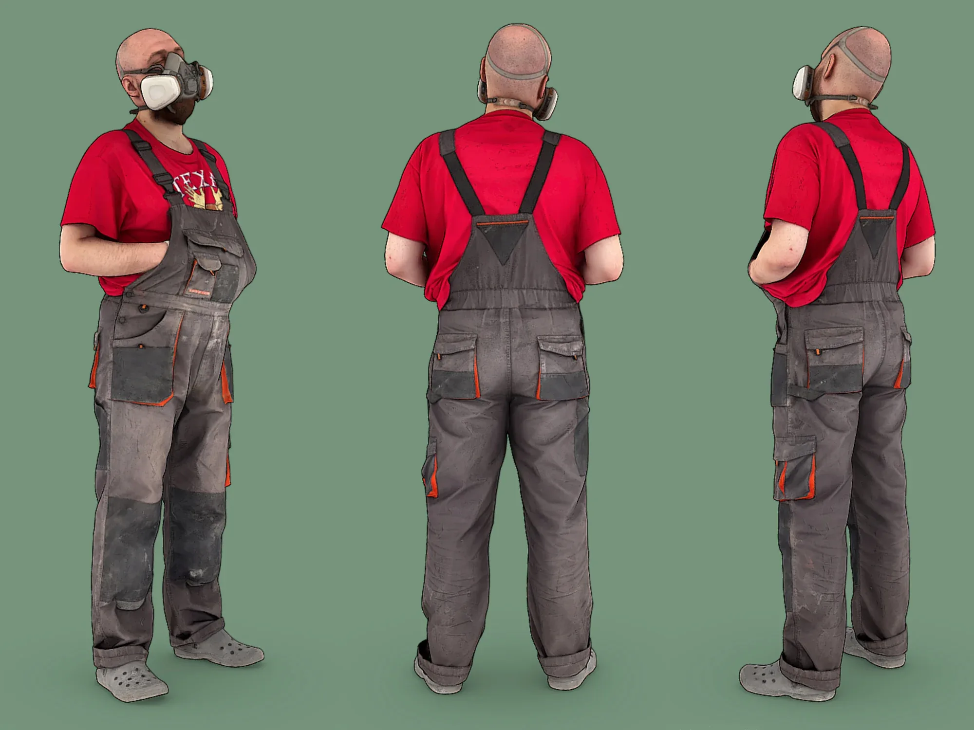 Stylized Bald Worker in a Respirator model