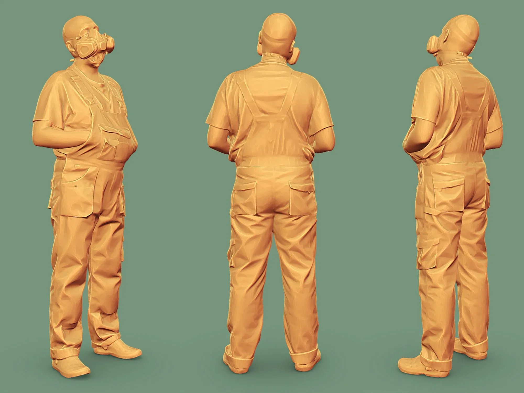 Stylized Bald Worker in a Respirator model